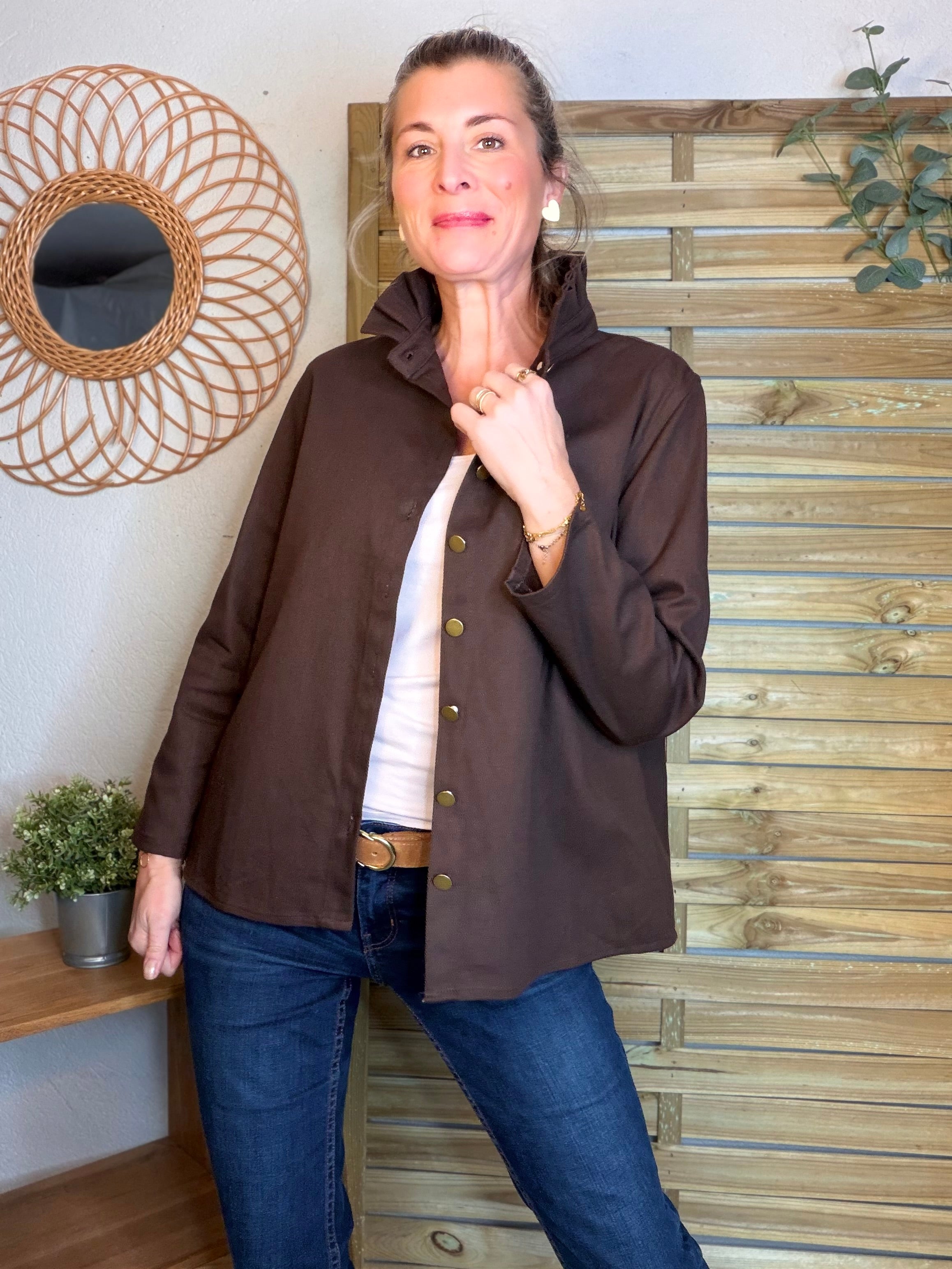 ⚡️ ARRIVAGE - Veste / Chemise en coton, col victorien volanté Beige taupe HILLARY - Choco