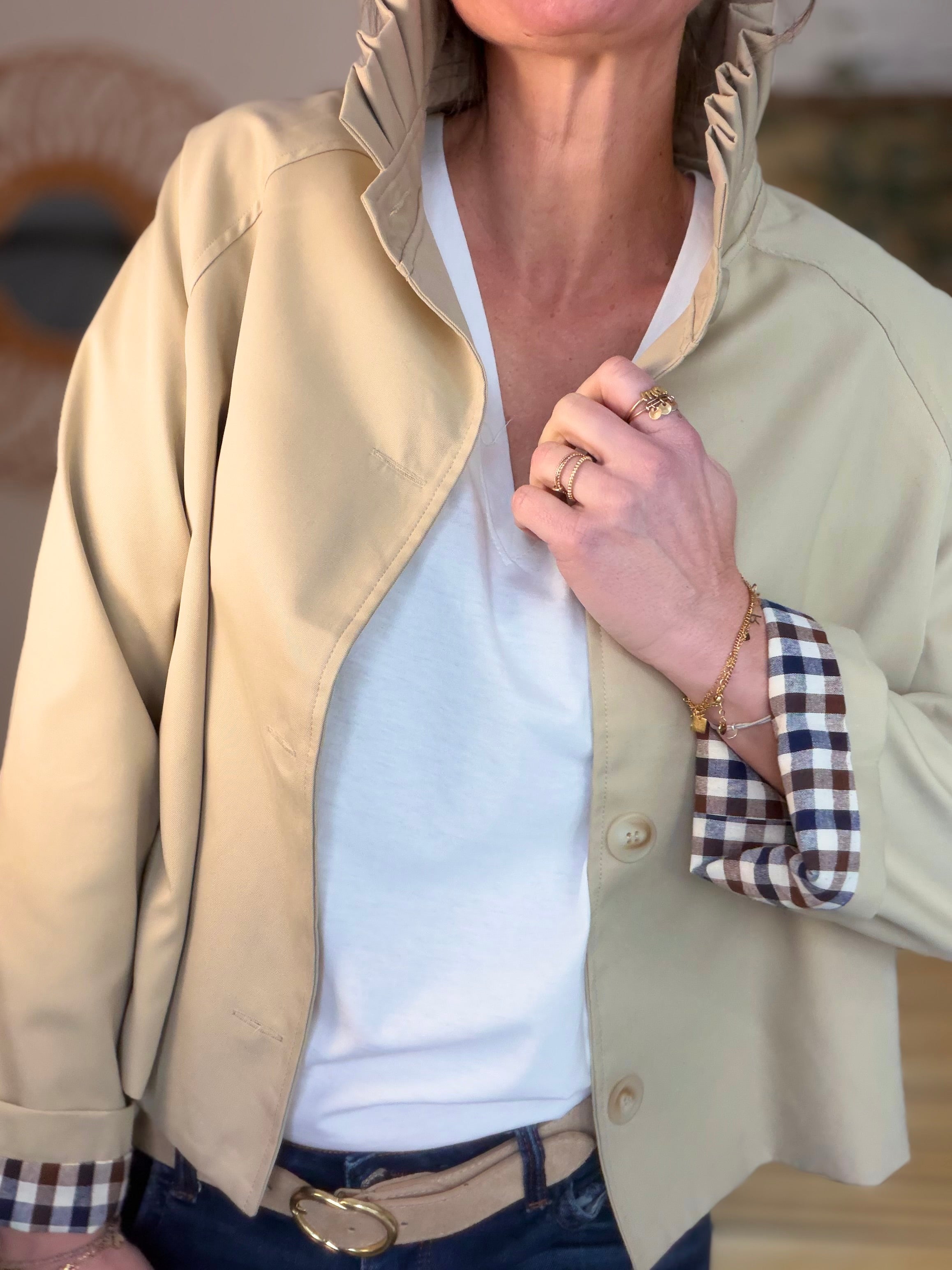 Veste Trench col victorien avec vichy - VICKY Beige