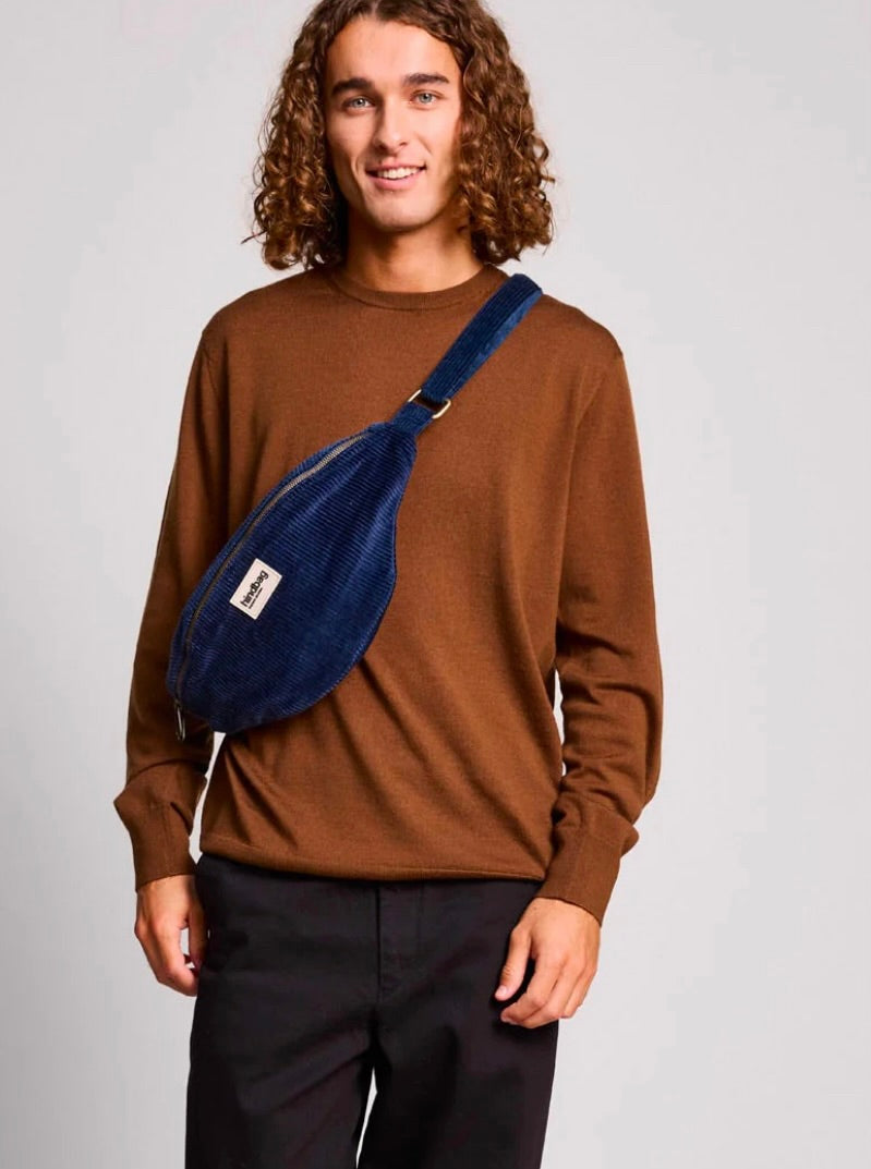 Sac banane XL HINDBAG Sasha Velours Marine