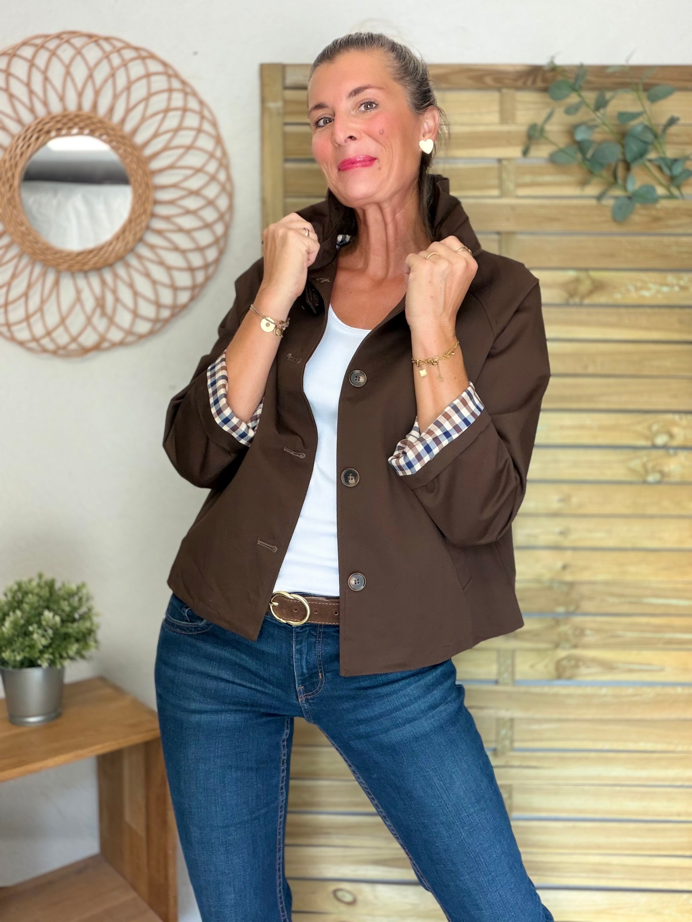 Veste Trench col victorien doublure carreaux - VICTORIA Chocolat