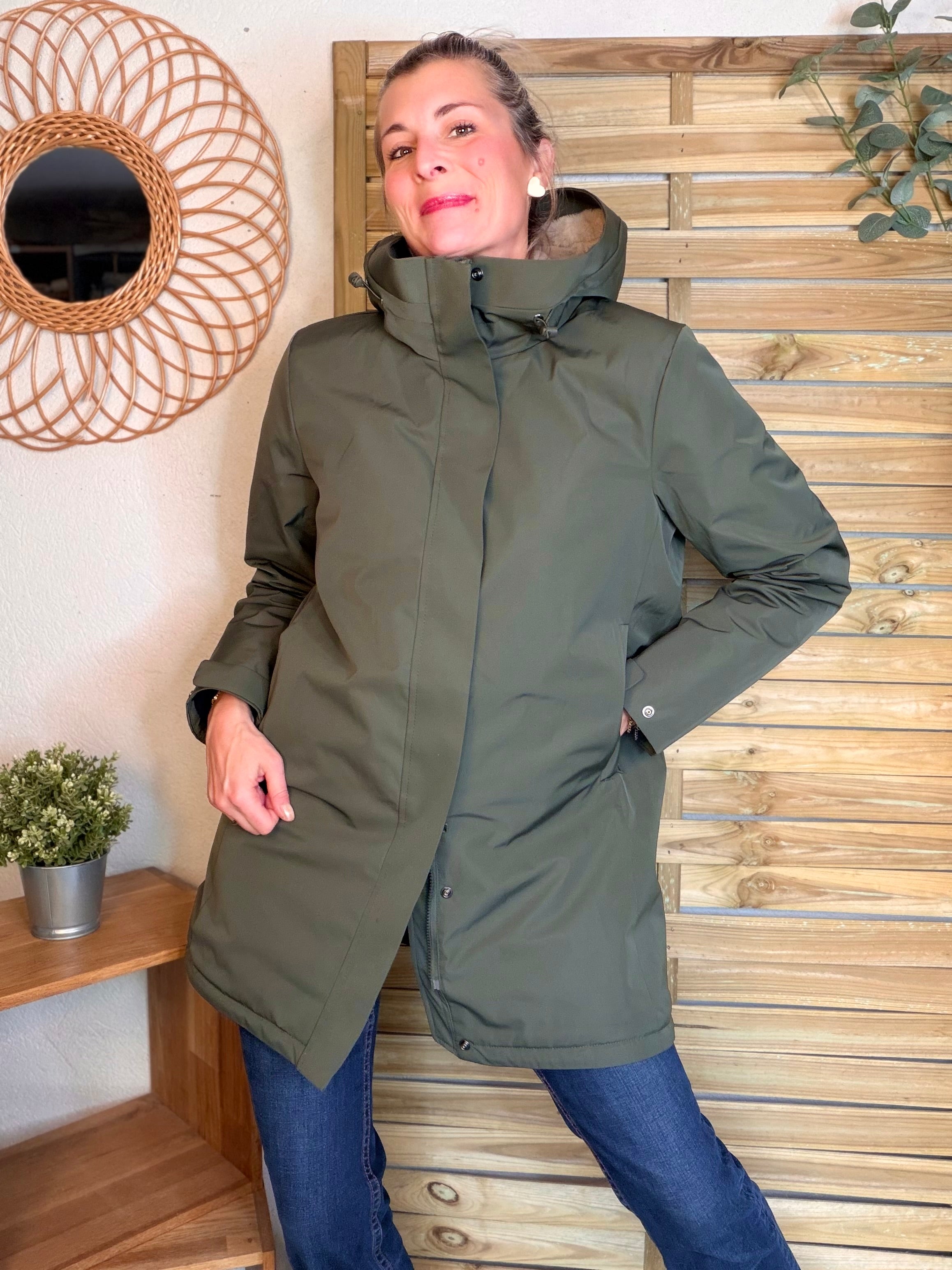 Parka fourrée imperméable AMBRE - Kaki / Beige - LAURA JO