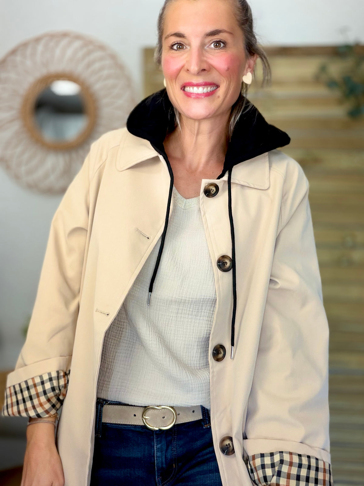 ⚡️ ARRIVAGE • Veste Trench avec capuche amovible, doublure à carreaux GAËLLE Beige