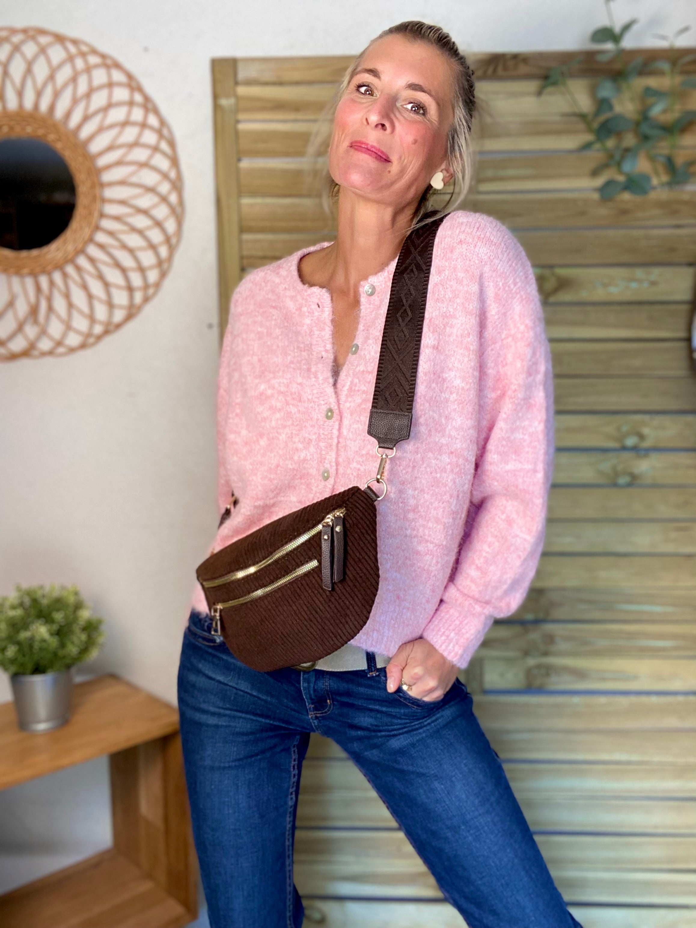 Gilet en maille MERYL - Rose chiné