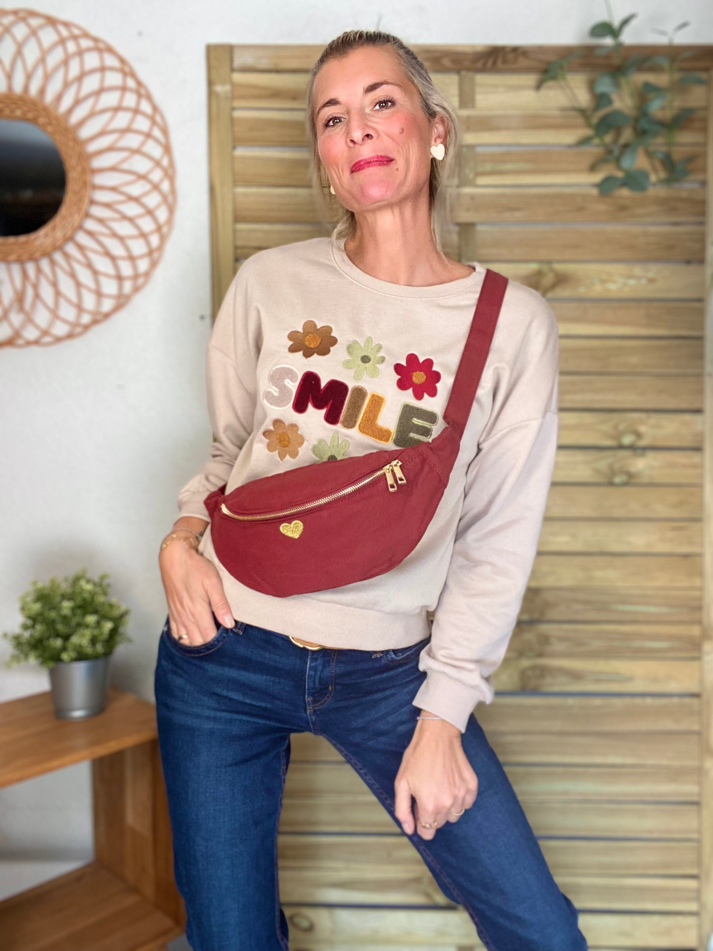 Sac banane en coton Coeur brodé 💛 CASSIDY - Bordeaux