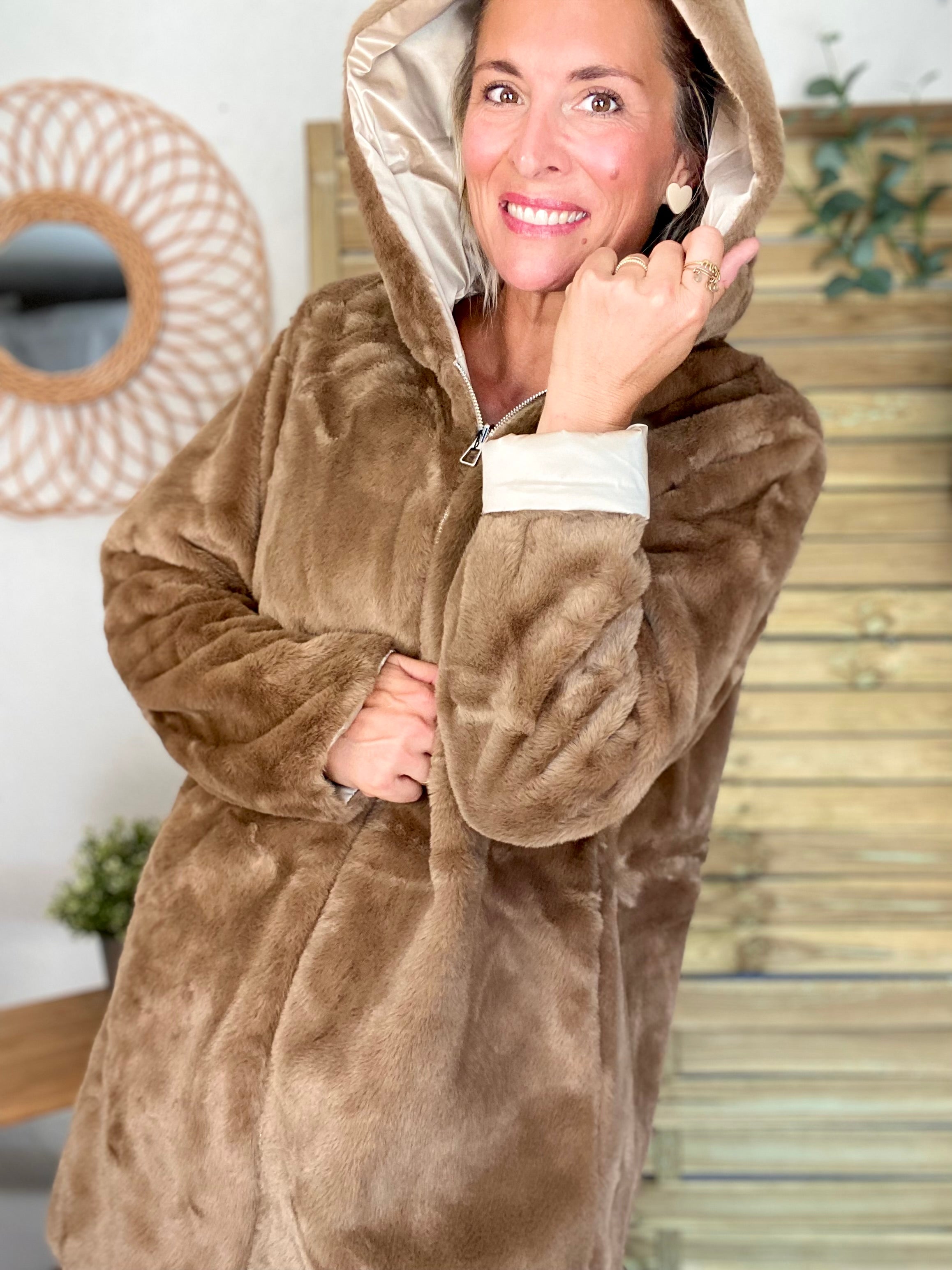 Parka Imperméable réversible fourrée Sable irisé / Camel ALIX - LAURA JO