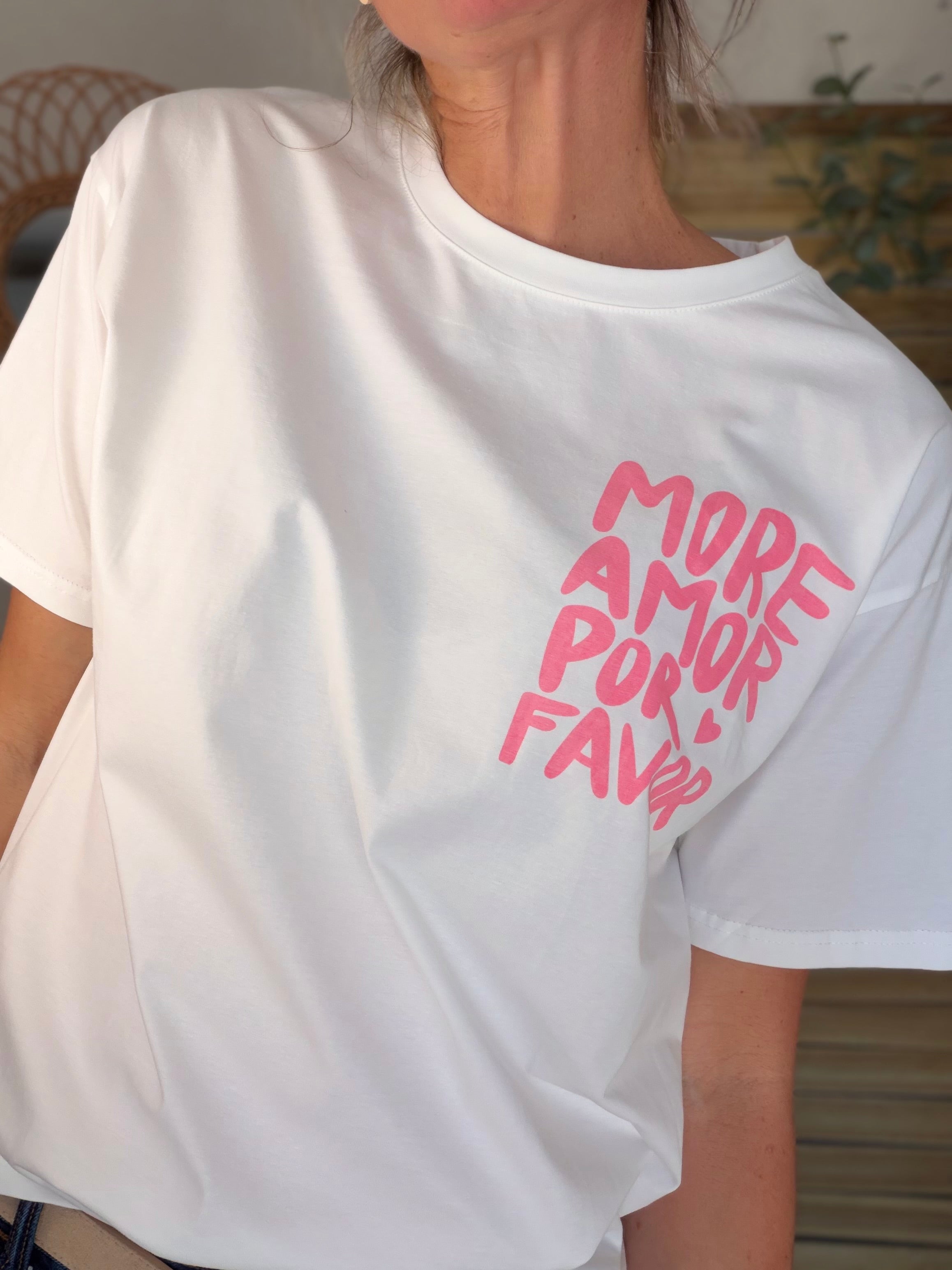 Tee shirt MORE AMOR POR FAVOR - RITA Blanc/Rose