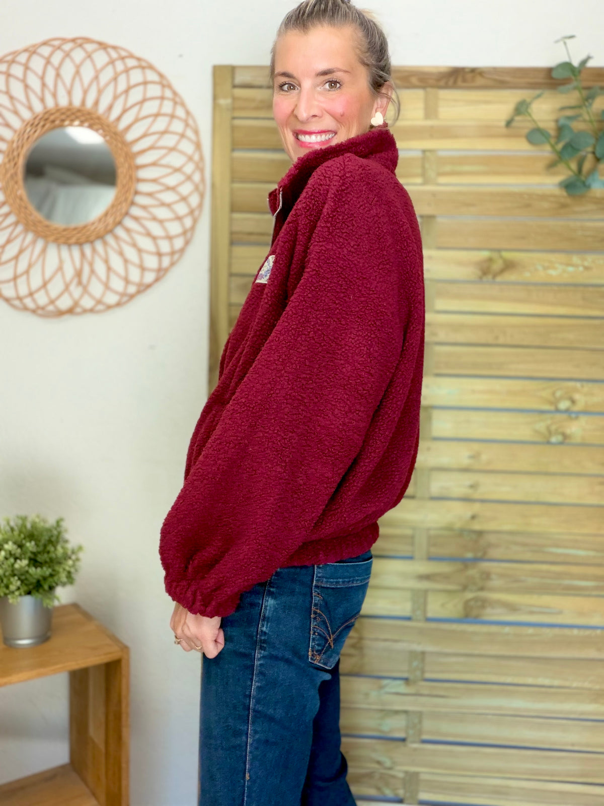 Veste Sherpa zippée LÉONIE Bordeaux
