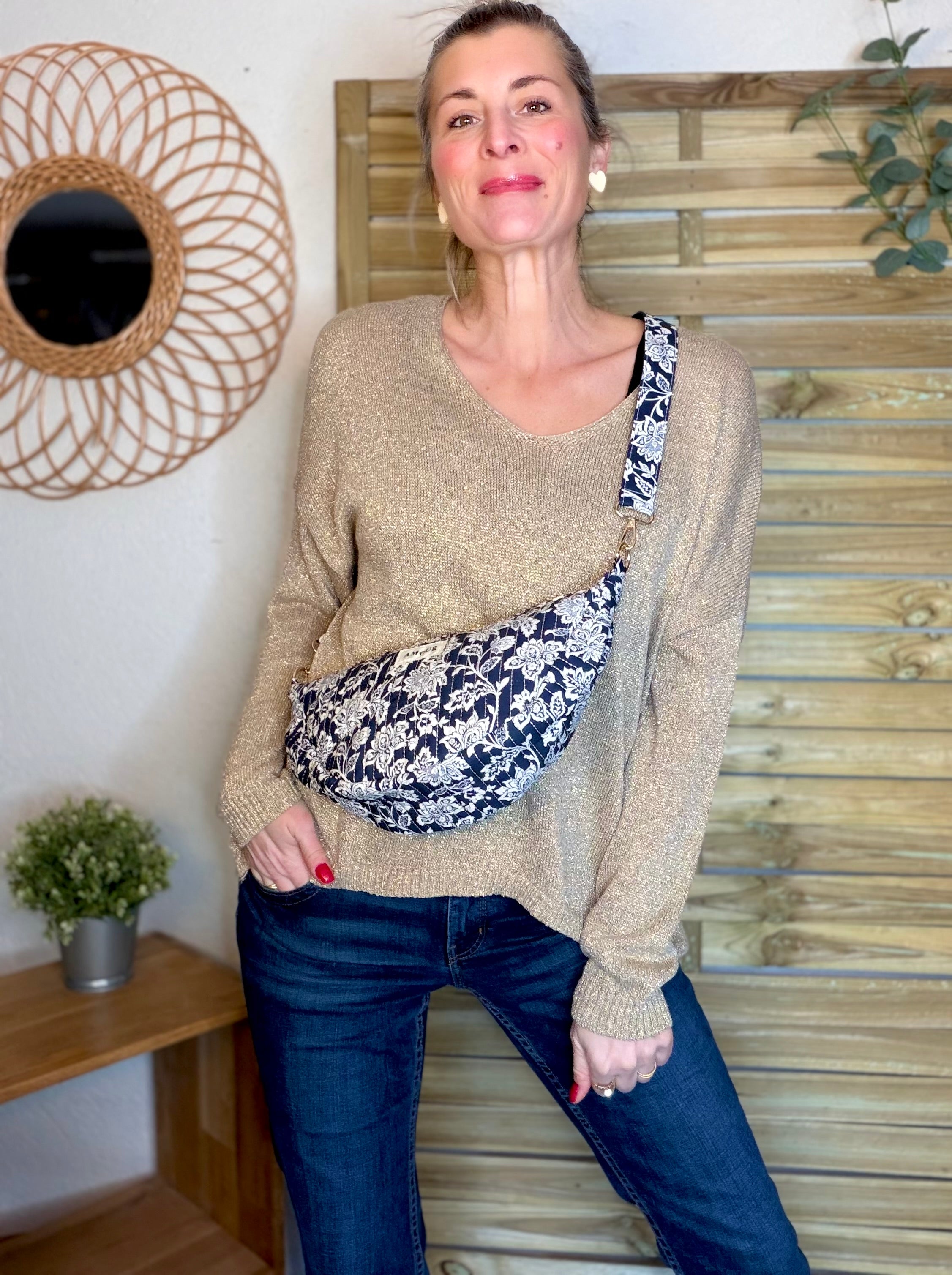 Pull maille lurex et étoile ⭐️ POLLY - Doré / Choco