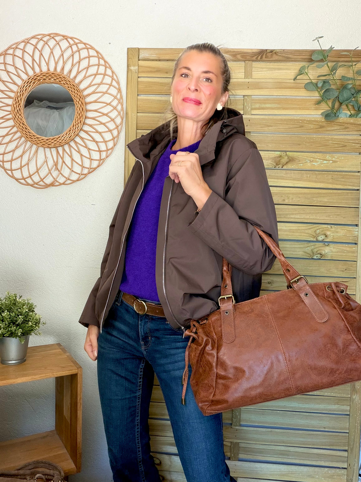 Sac cabas XL en cuir vieilli • COOPER Camel
