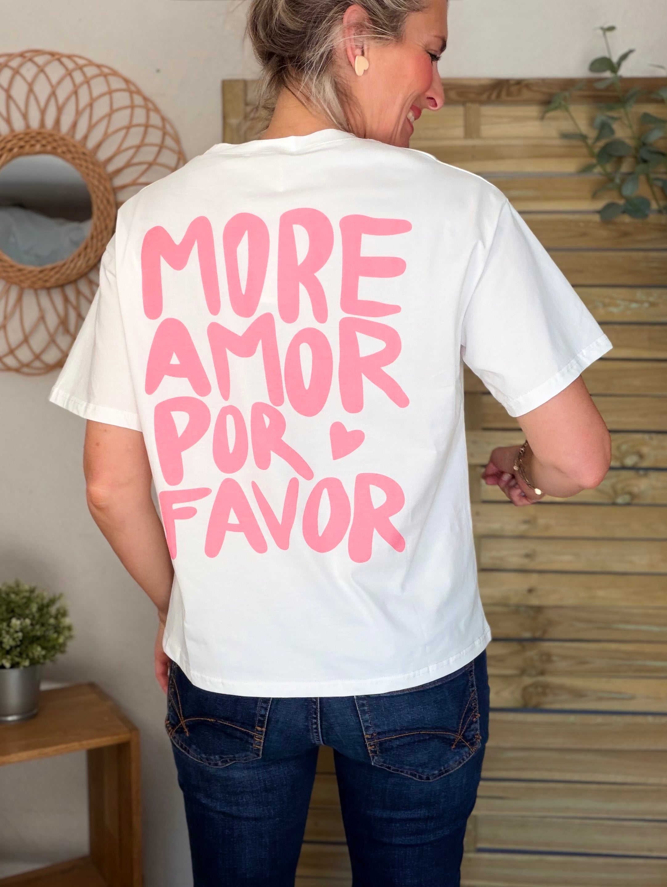 Tee shirt MORE AMOR POR FAVOR - RITA Blanc/Rose