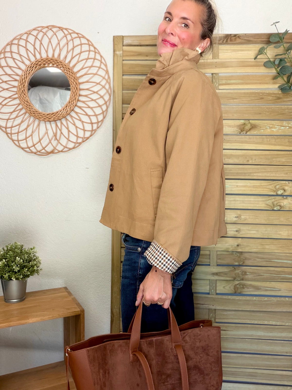 Grand Sac cabas 2 en 1 en simili daim - LAURÈNE Camel