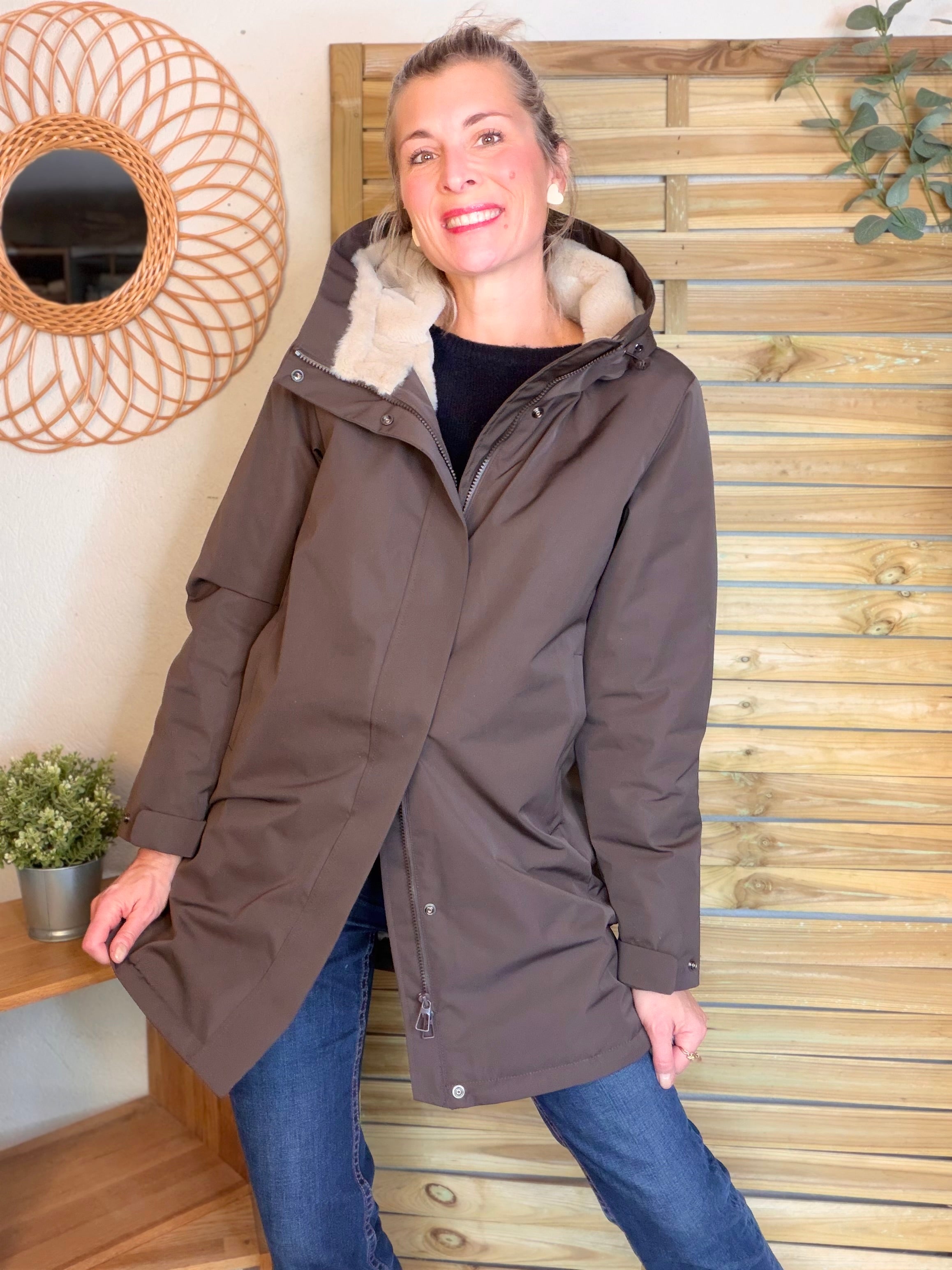 Parka fourrée imperméable AMBRE - Chocolat / Beige - LAURA JO