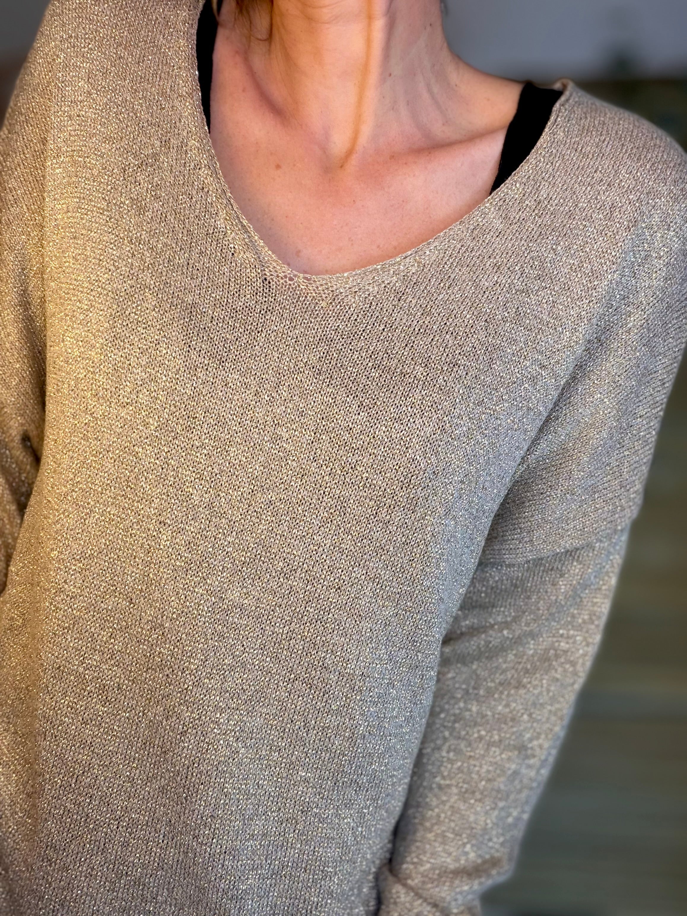 Pull maille lurex et étoile ⭐️ POLLY - Doré / Choco