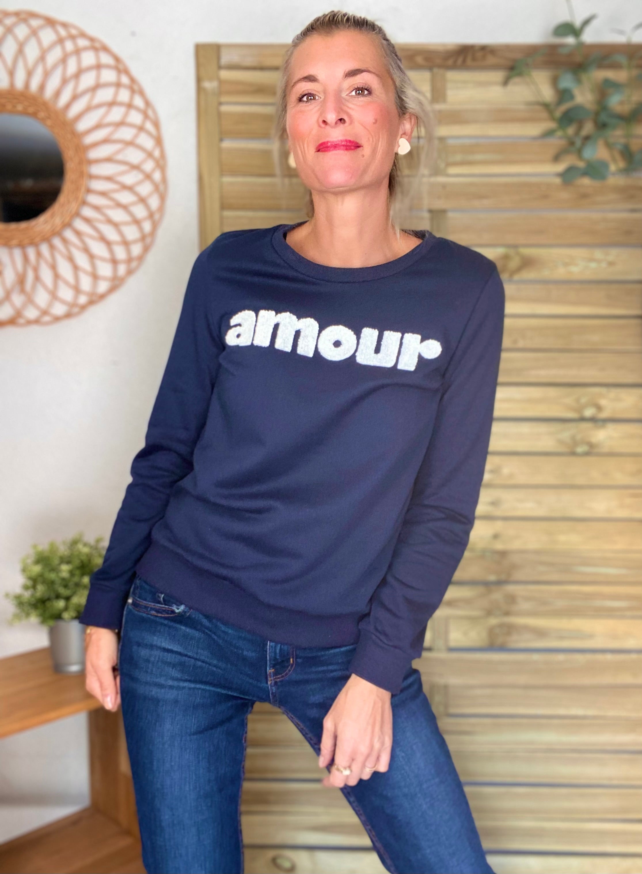 Sweat amour DORIA - Bleu marine / Blanc