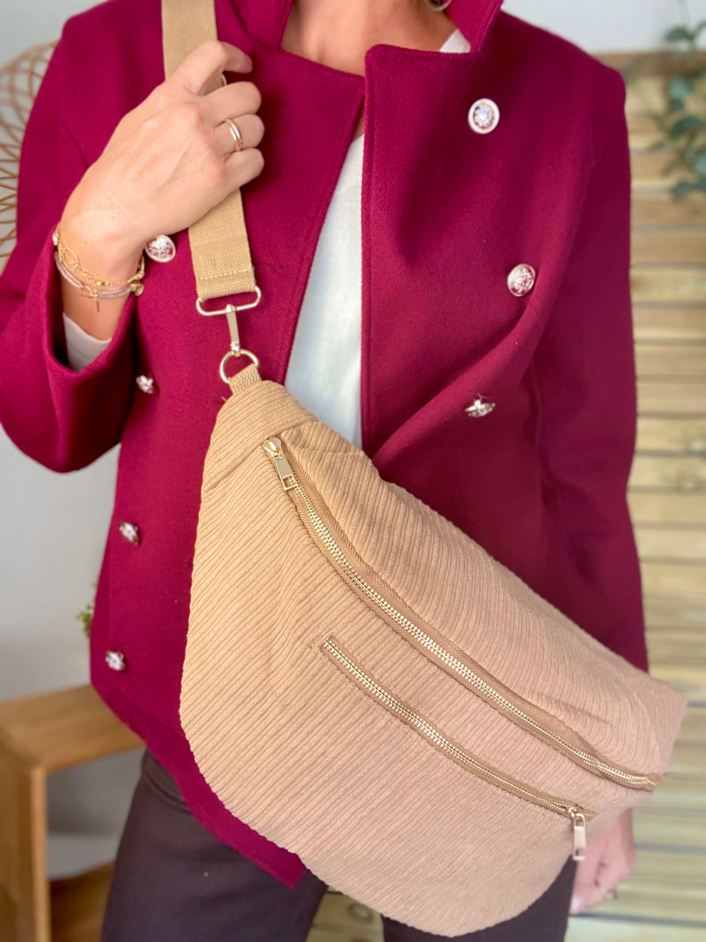 Sac banane XXL Velours côtelé Ciao Boum MOLLY -  Beige