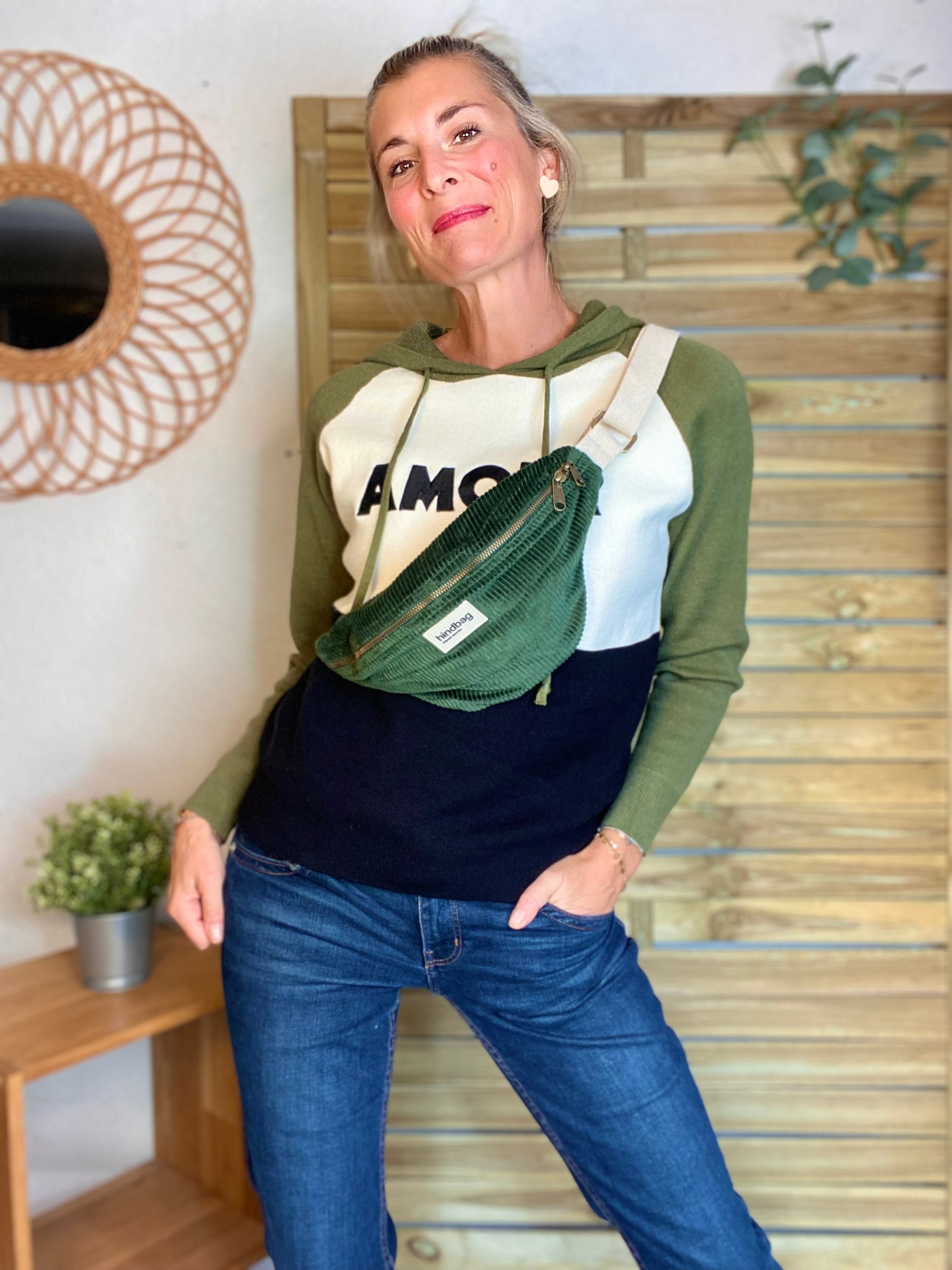 Sac banane HINDBAG Olivia Velours Vert Sapin