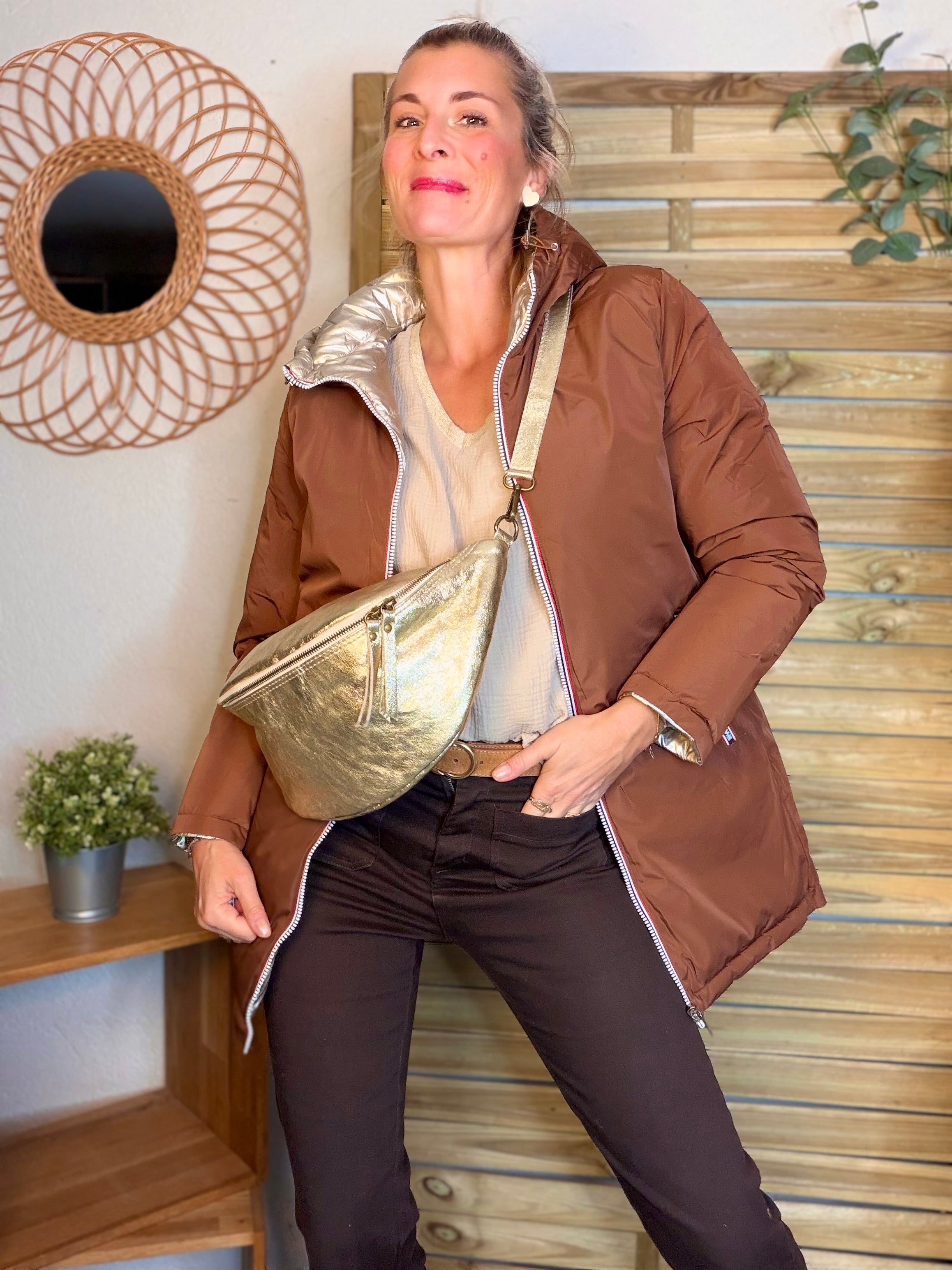 Doudoune imperméable réversible longue ANGÈLE LONG - Rouille choco - MELYA MELODY