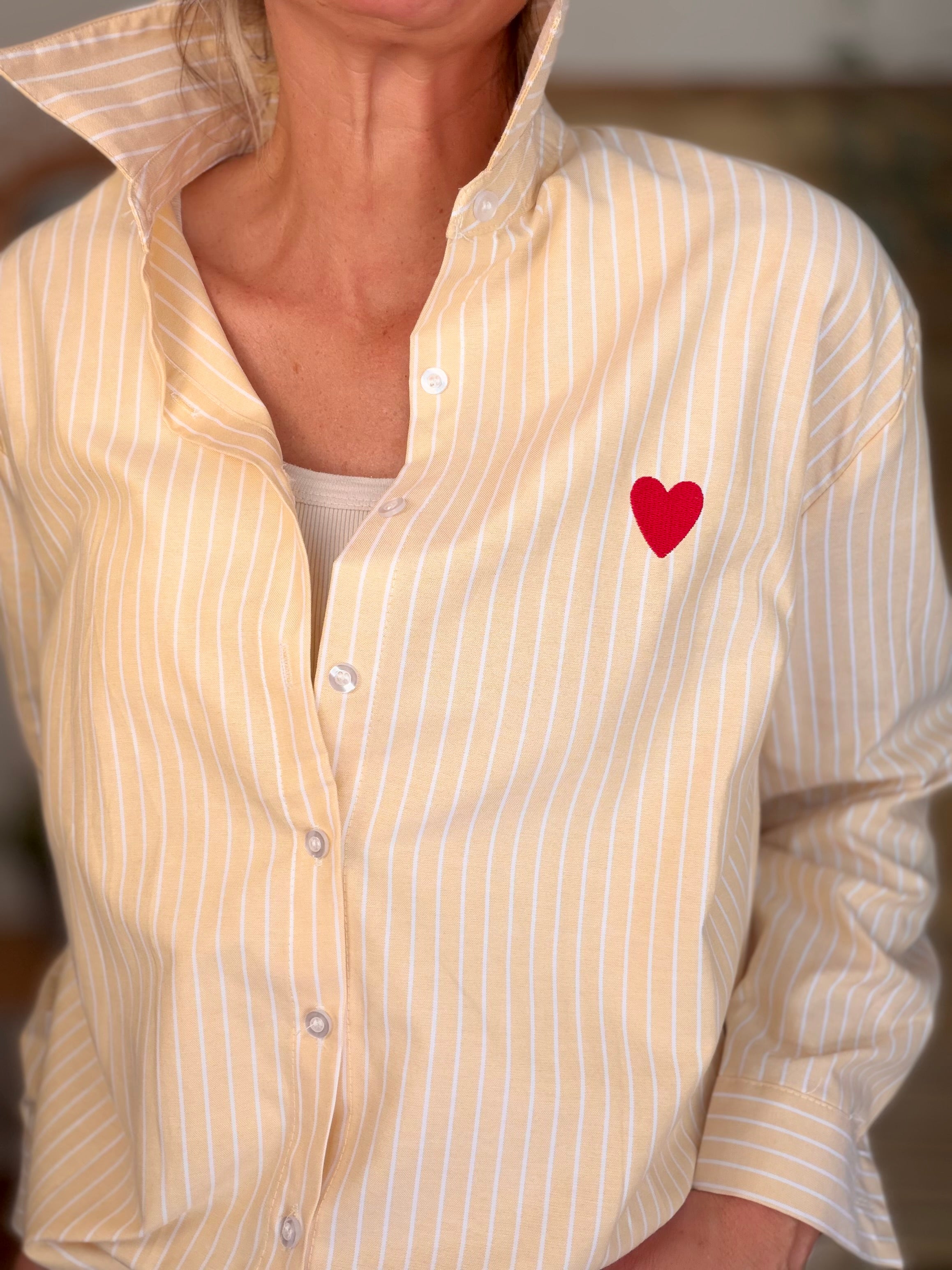 ⚡️ ARRIVAGE - Chemise à rayures et coeur brodés rouge ❤️ MALLAURY Jaune orangée