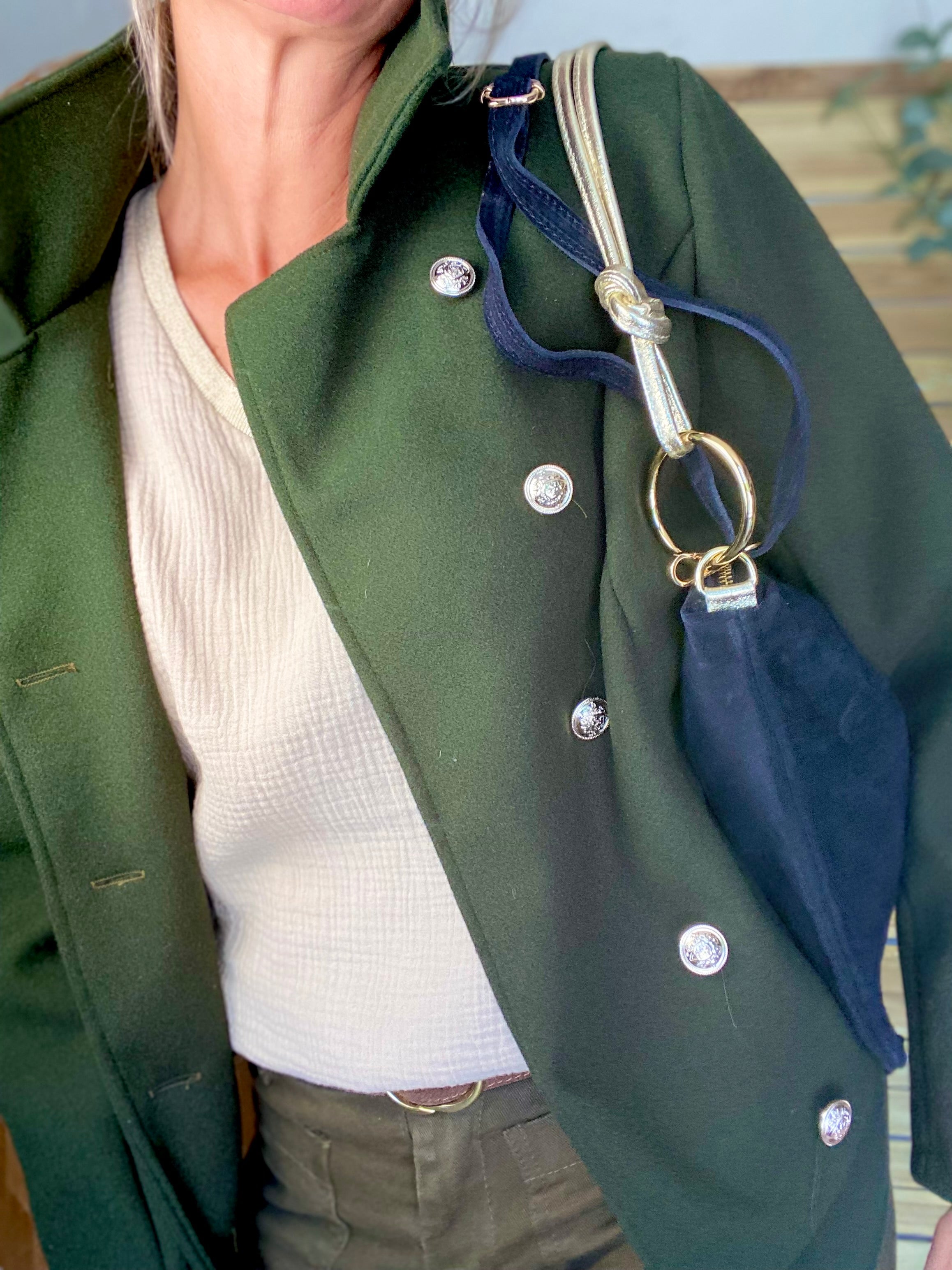 ⚡️PÉPITES FRIDAY - Sac en cuir daim 2 bandoulières (or et noir) - Noir - PACEY