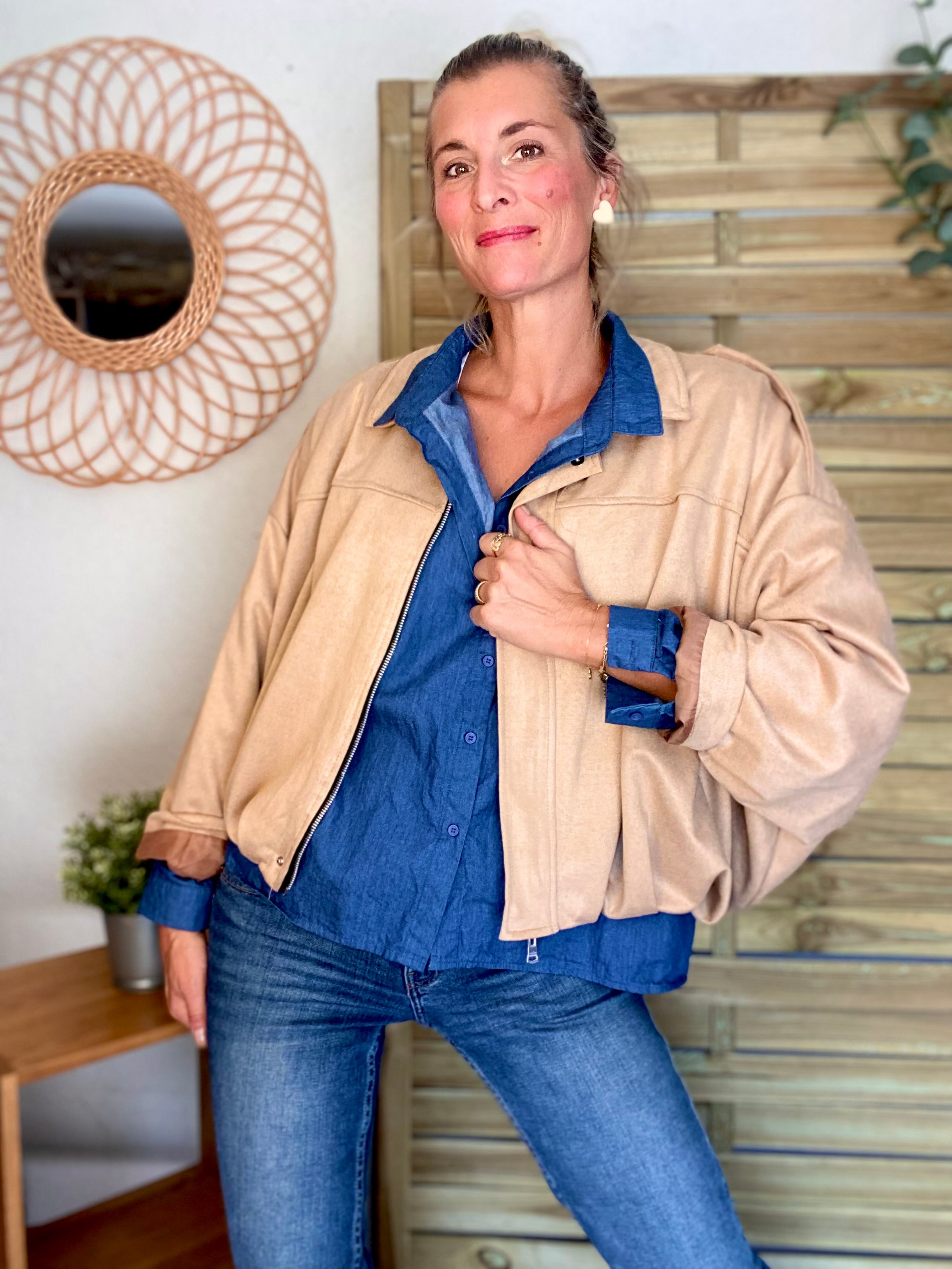 Veste oversize en suédine ISAAC - Camel clair