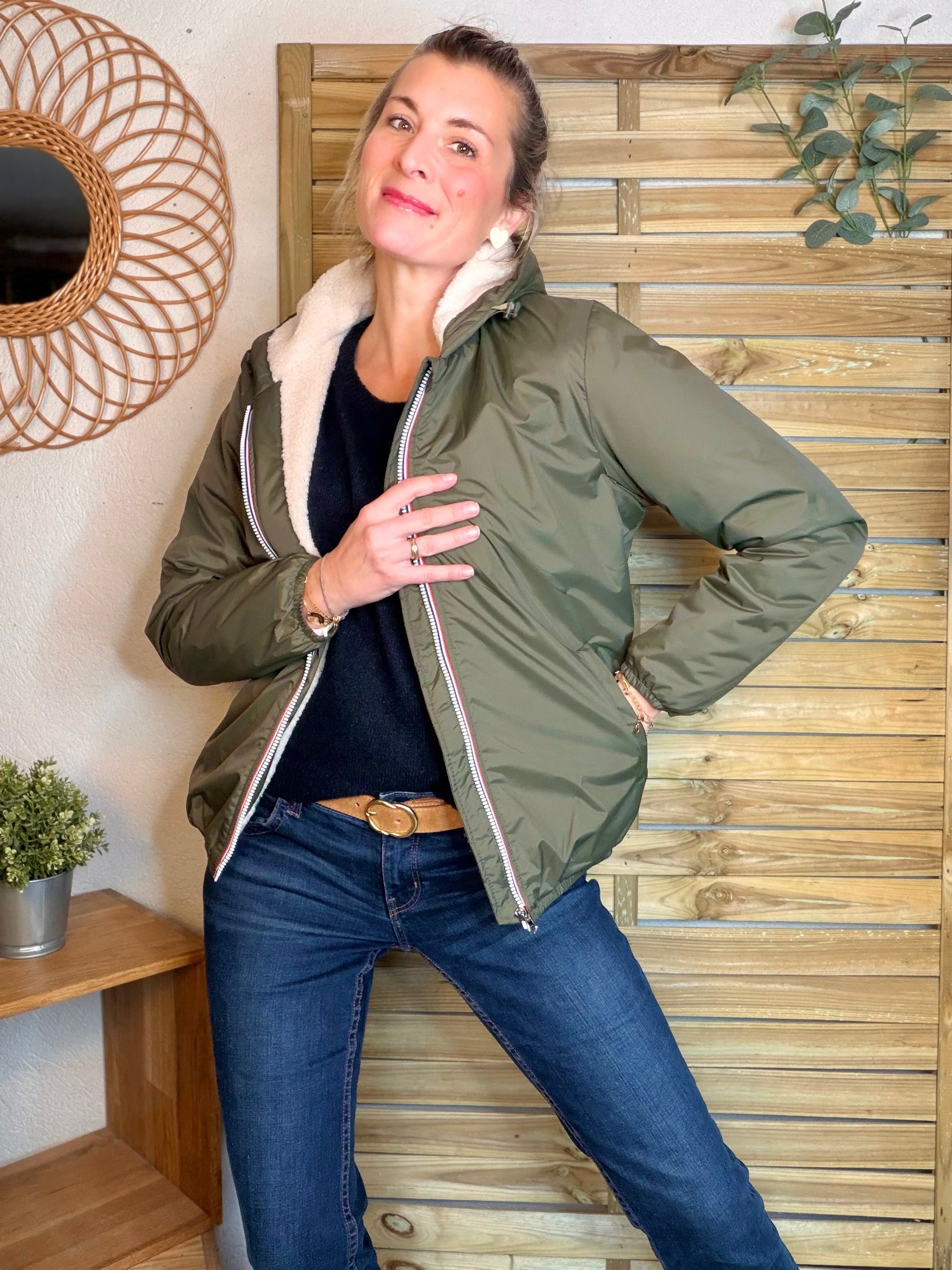 Parka Imperméable LOUISE COURT sherpa - Kaki - LAURA JO