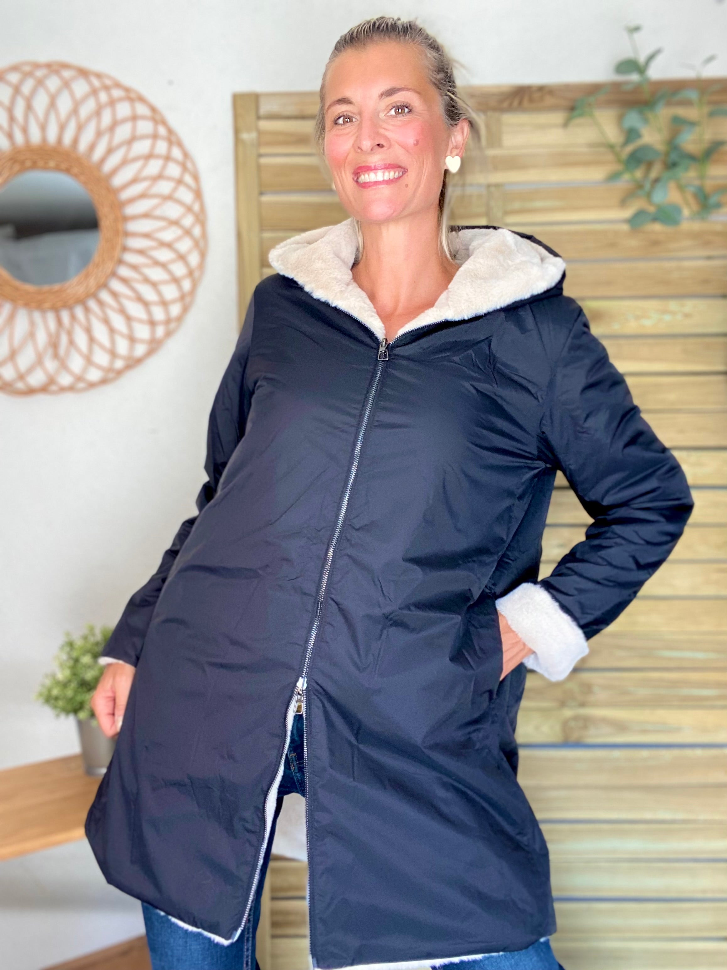 Parka Imperméable réversible fourrée Noir / Beige ALIX - LAURA JO