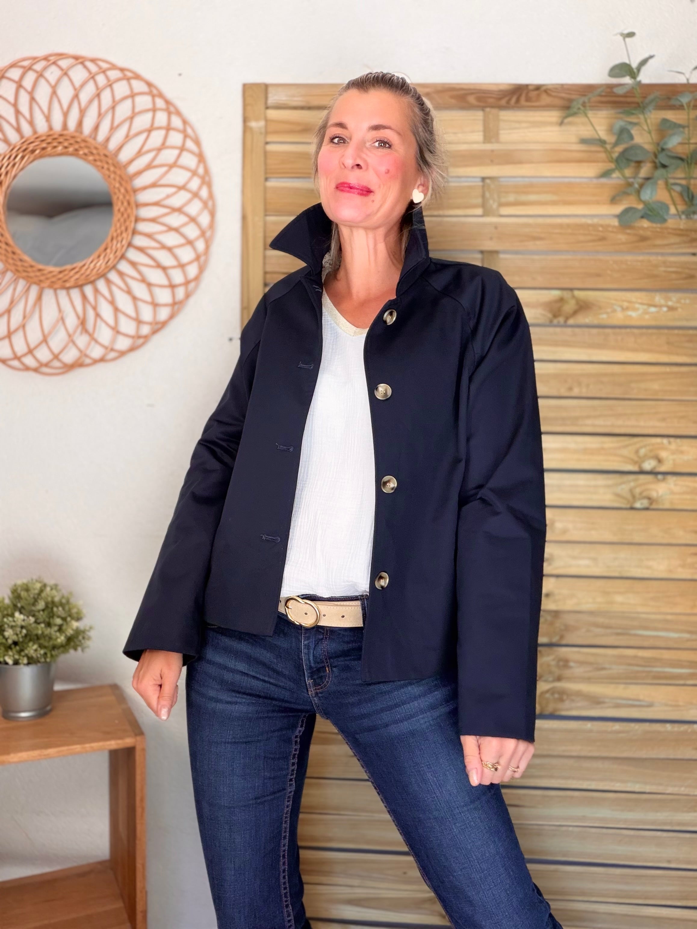 Veste Trench en coton avec Liberty - JOHAN Bleu marine