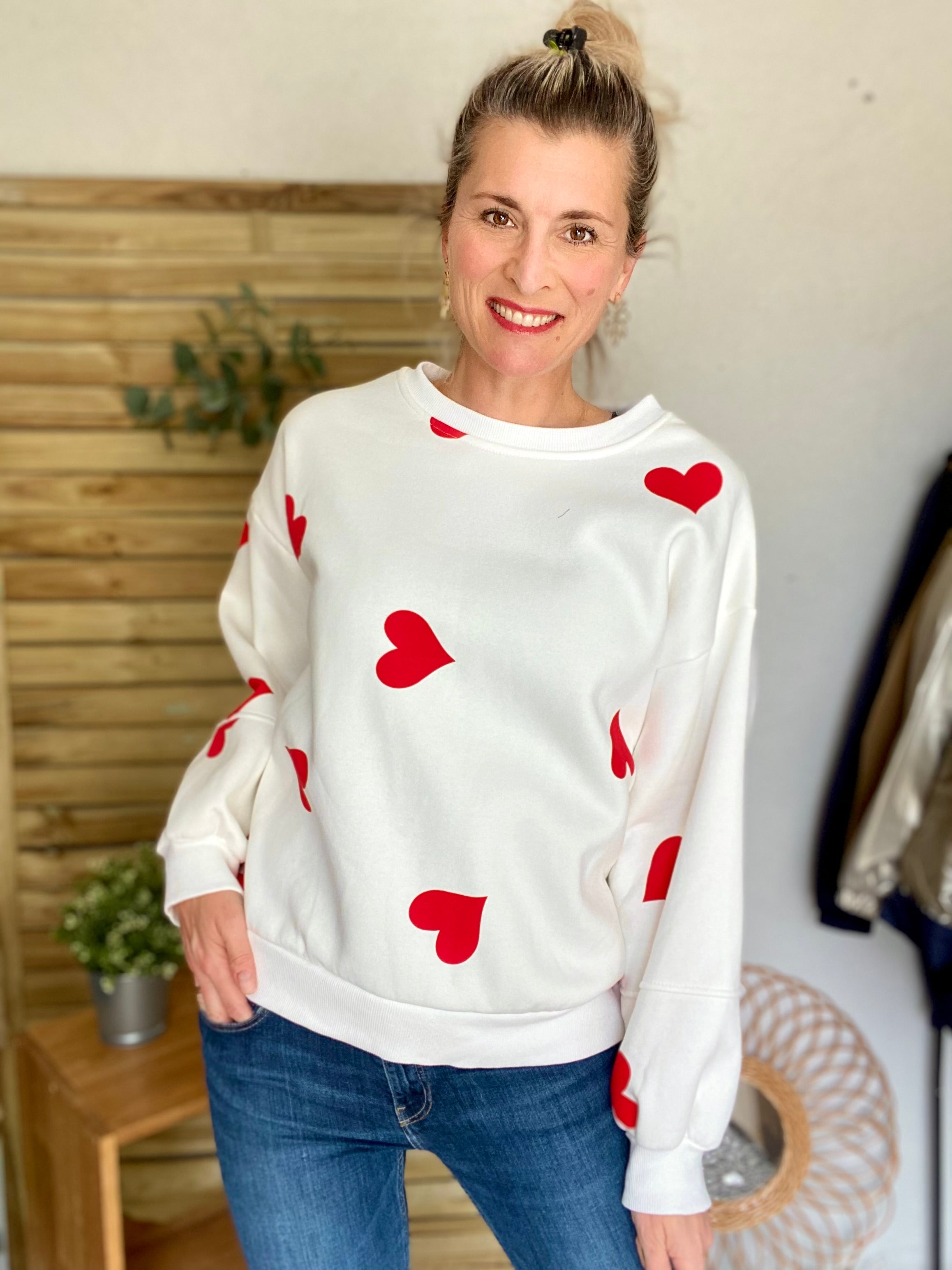 Sweat oversize Coeurs VALENTINE - Blanc - Taille unique - FIN DE SÉRIE