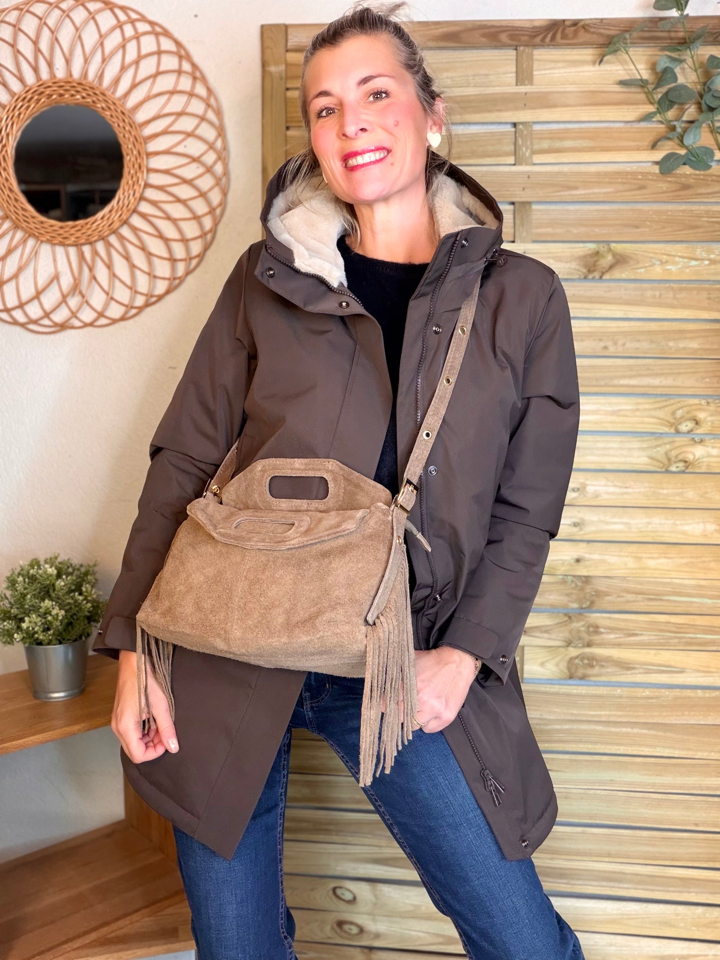 Parka fourrée imperméable AMBRE - Chocolat / Beige - LAURA JO