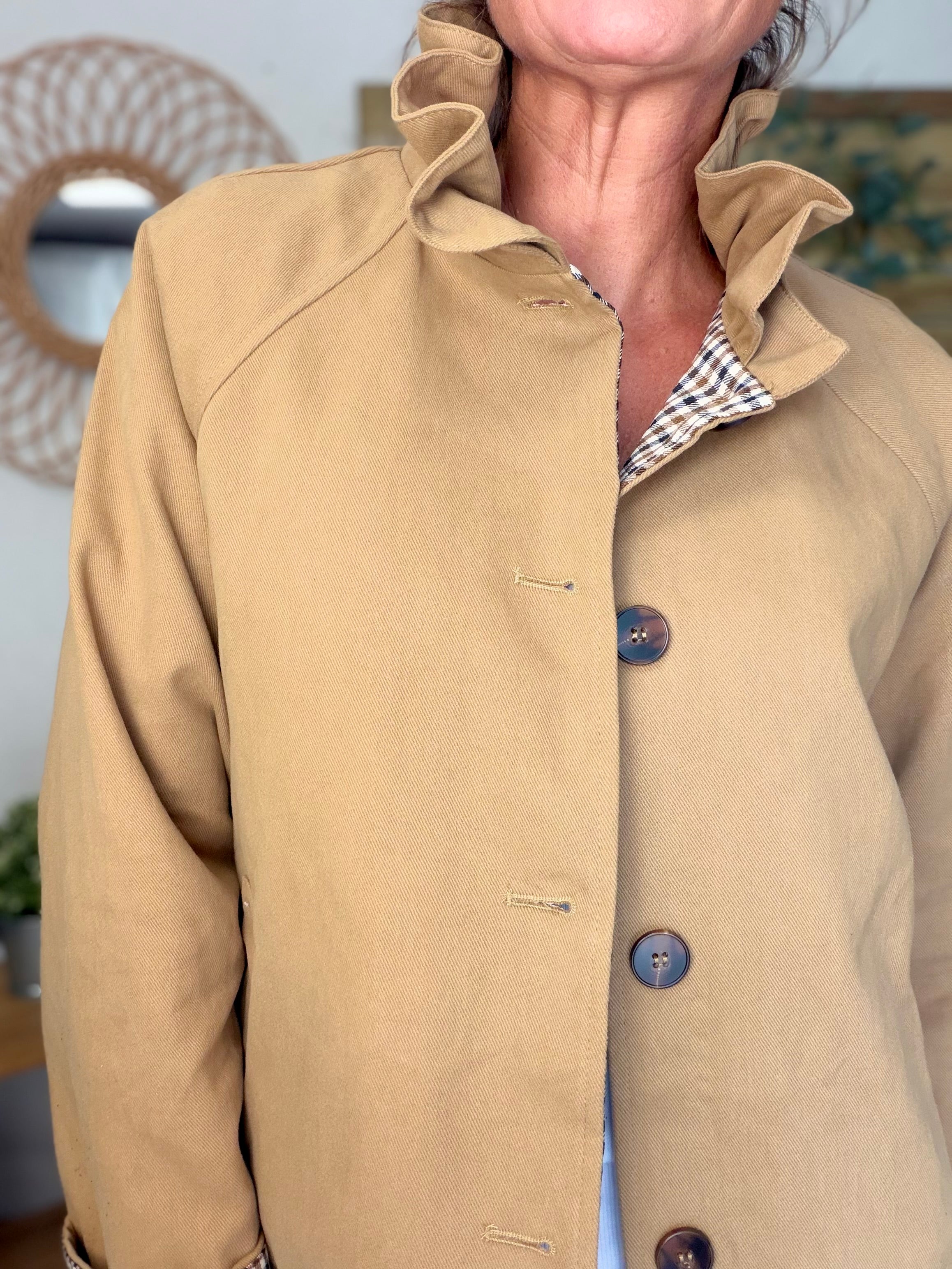 Veste toile coton col victorien avec vichy - GABY