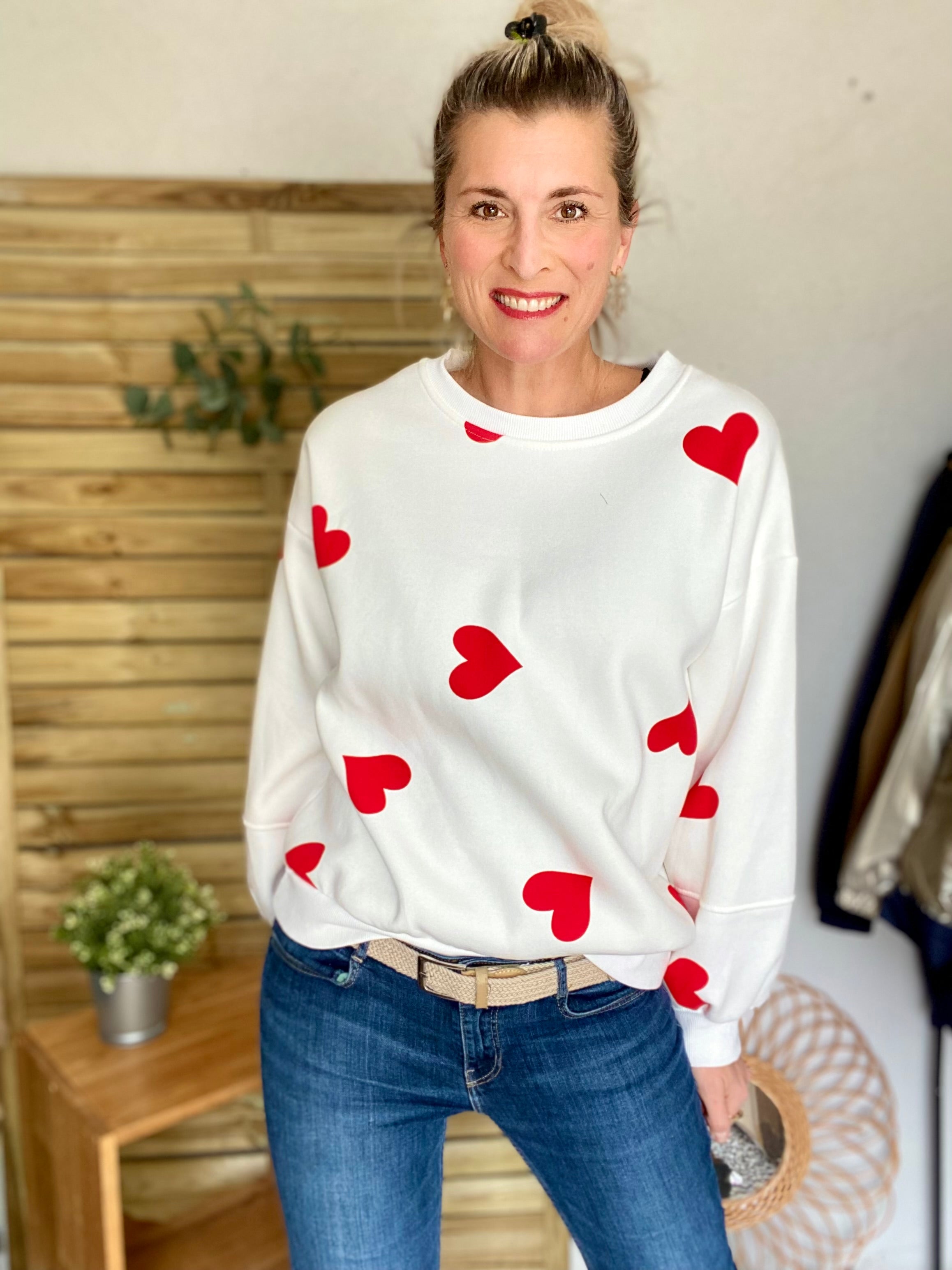 Sweat oversize Coeurs VALENTINE - Blanc - Taille unique - FIN DE SÉRIE