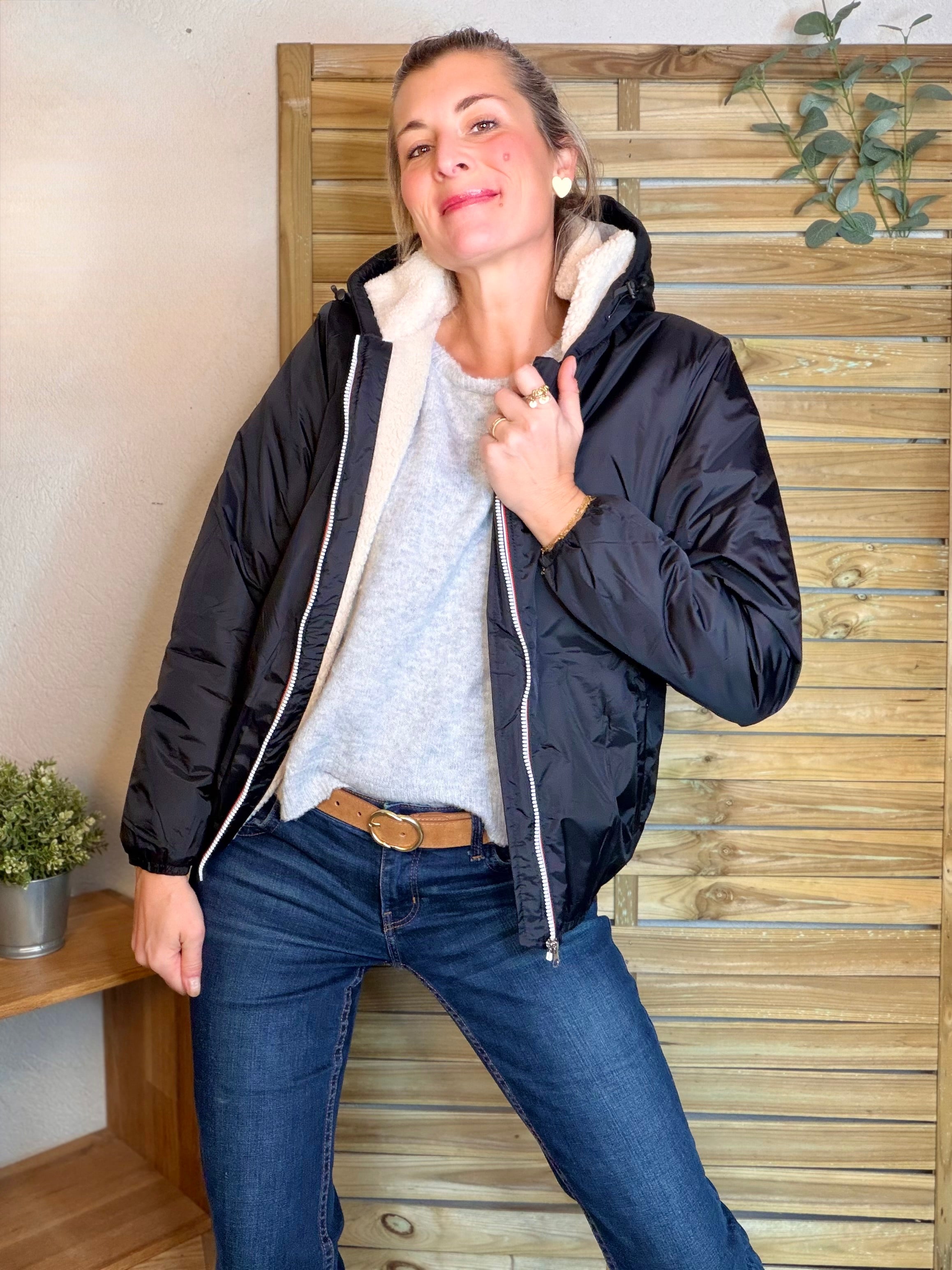 Parka Imperméable LOUISE COURT sherpa - Noir - LAURA JO