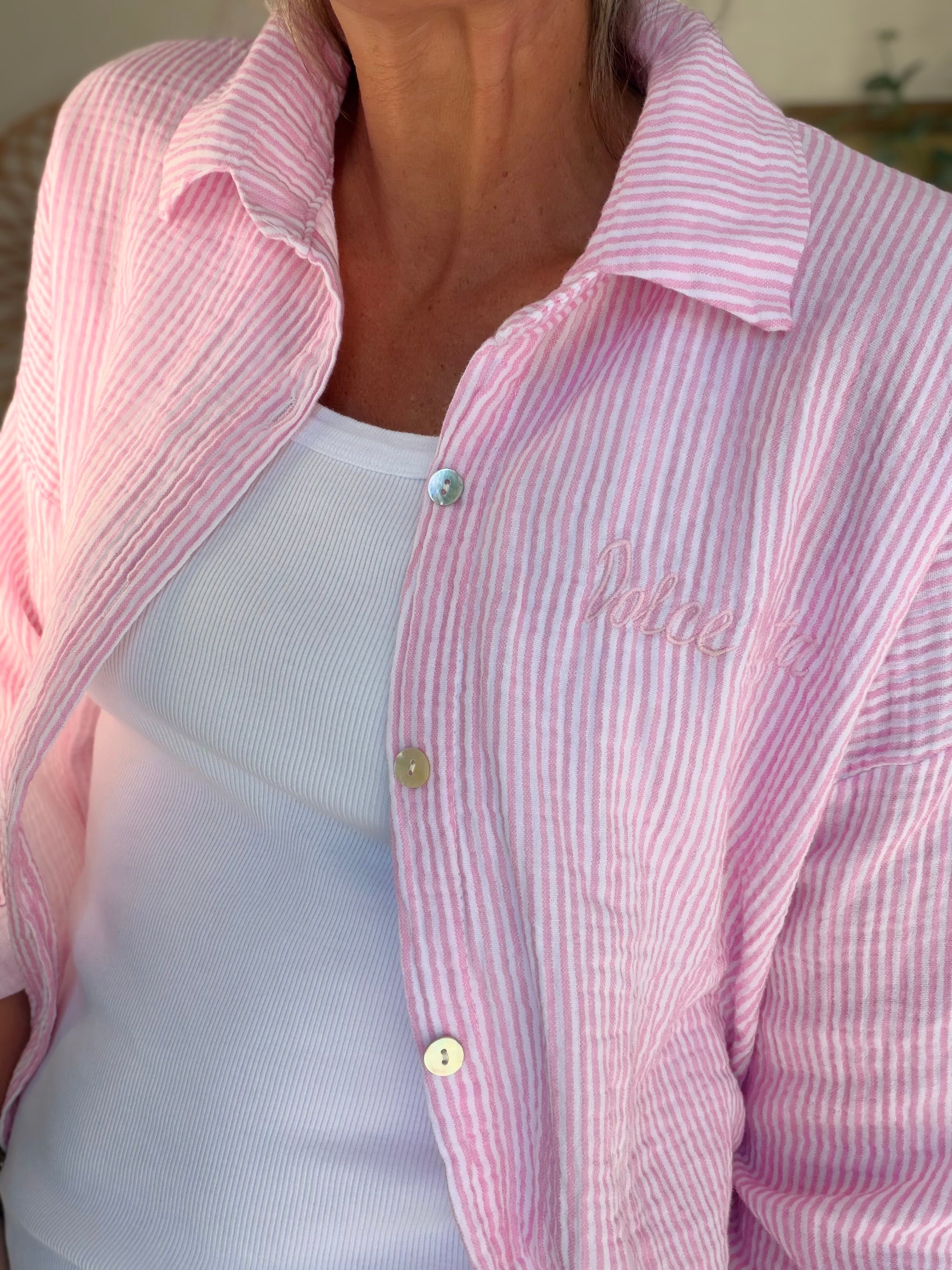 Chemise en gaze de coton brodé Dolce Vita LEÏLA Rose