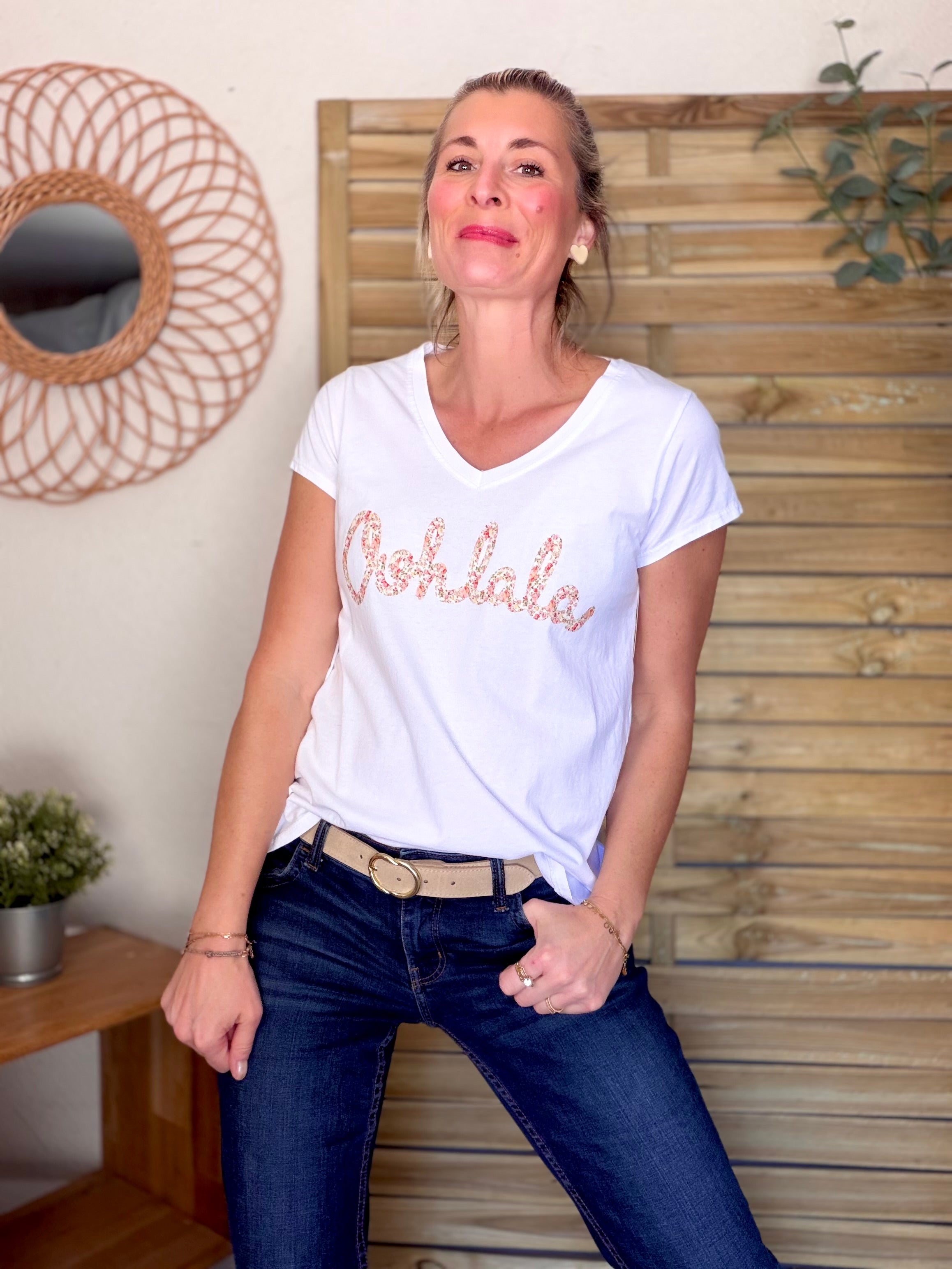 Tee shirt Ohlala Liberty VERA Blanc / Rouge rosé