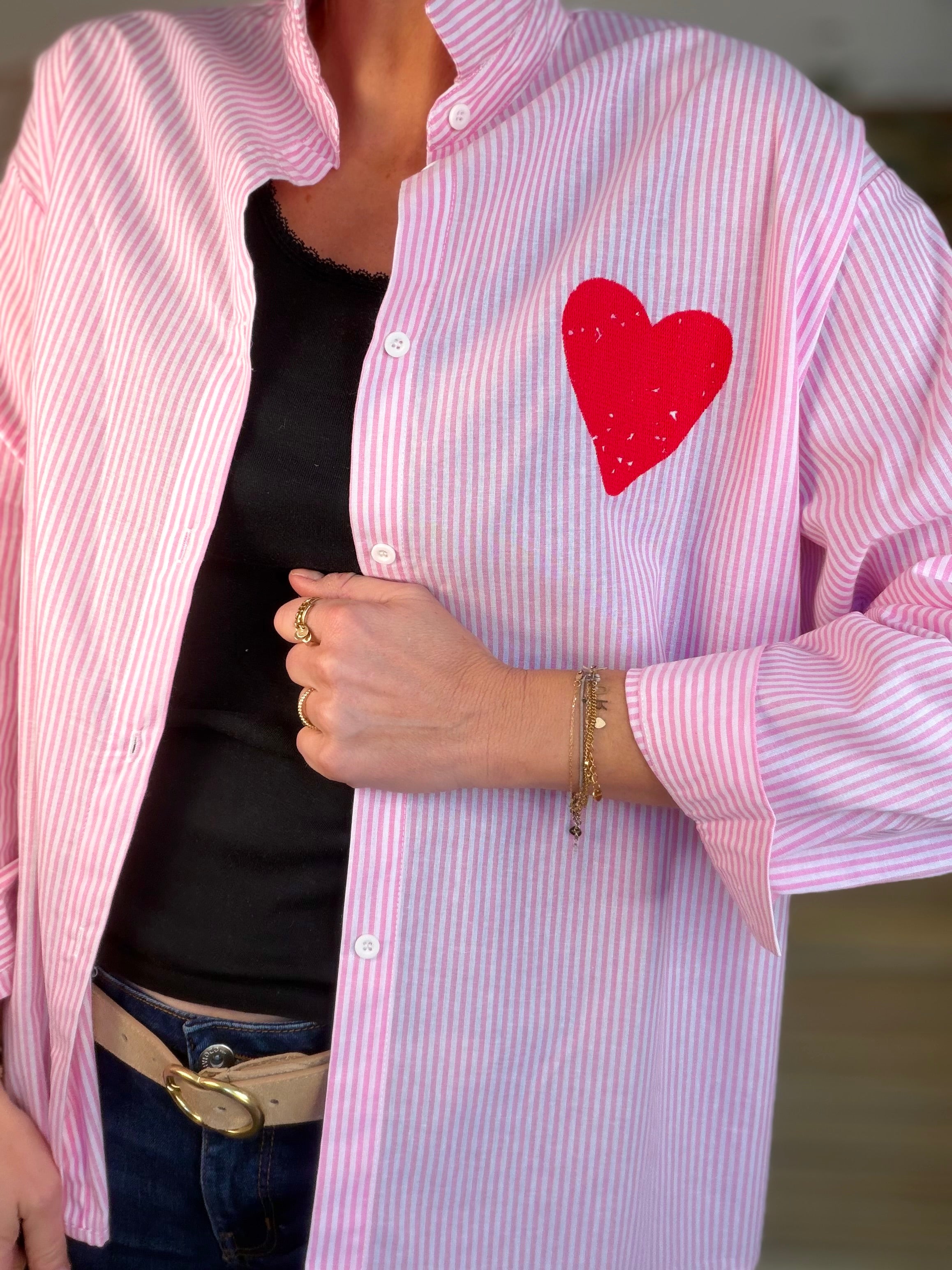 Chemise rayée brodée TINA Rose