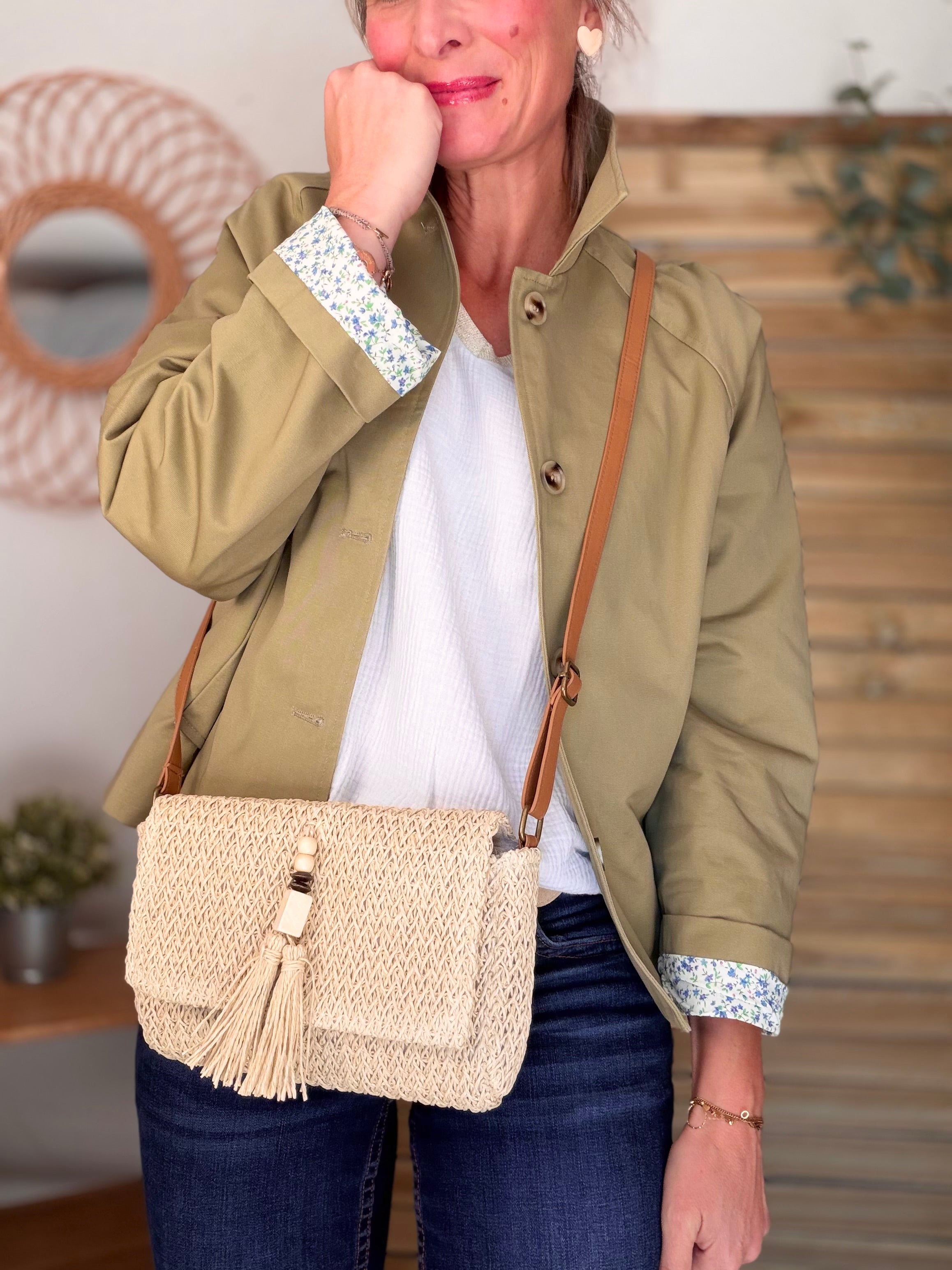 Sac à main en raphia ISORA Beige