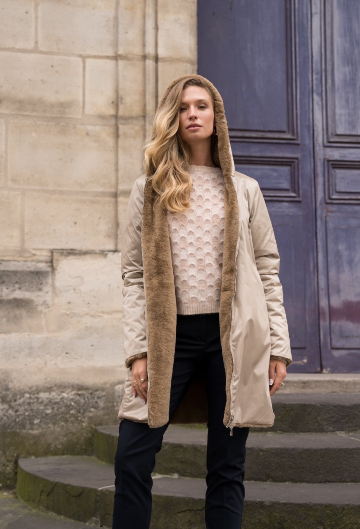 Parka Imperméable réversible fourrée Sable irisé / Camel ALIX - LAURA JO