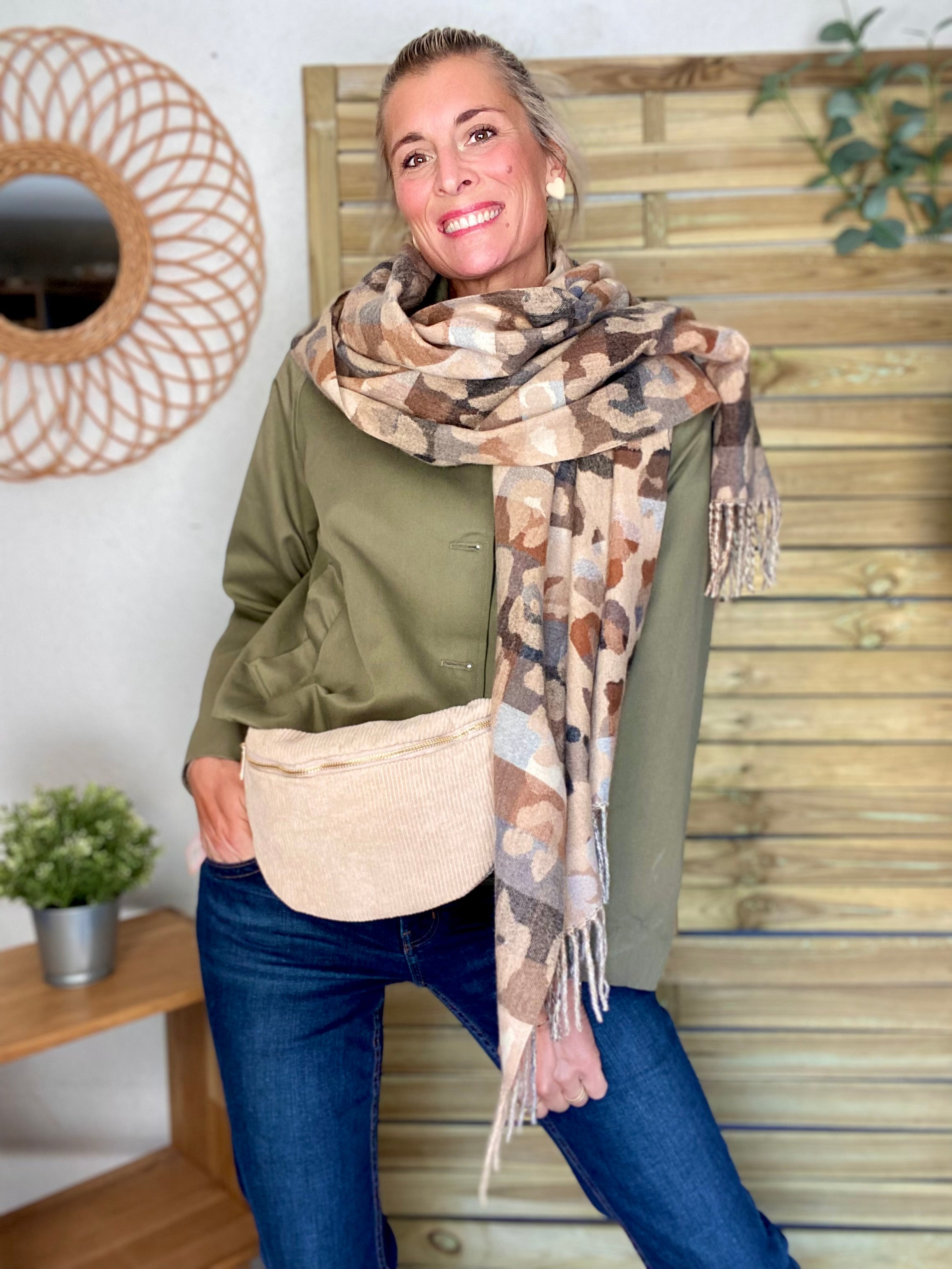 Écharpe douce AGNÈS Léo multico Camel 🐆