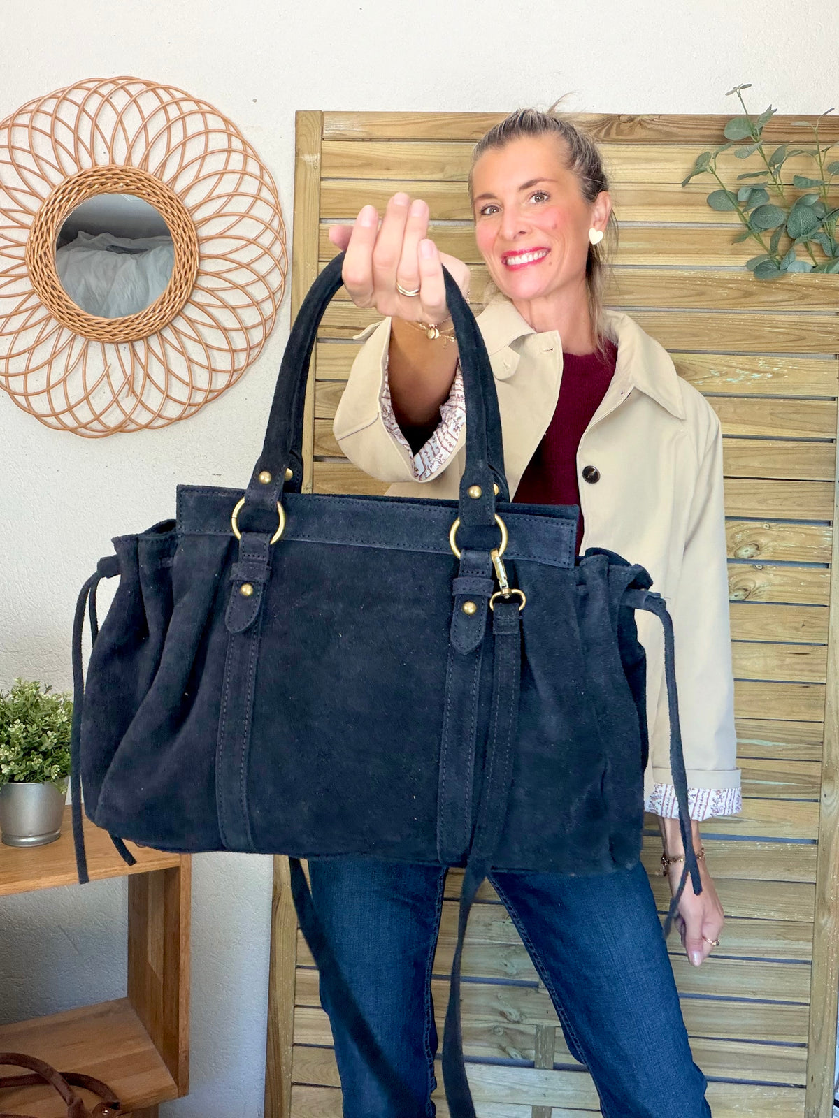 Sac cabas XL en cuir daim • PARKER Noir
