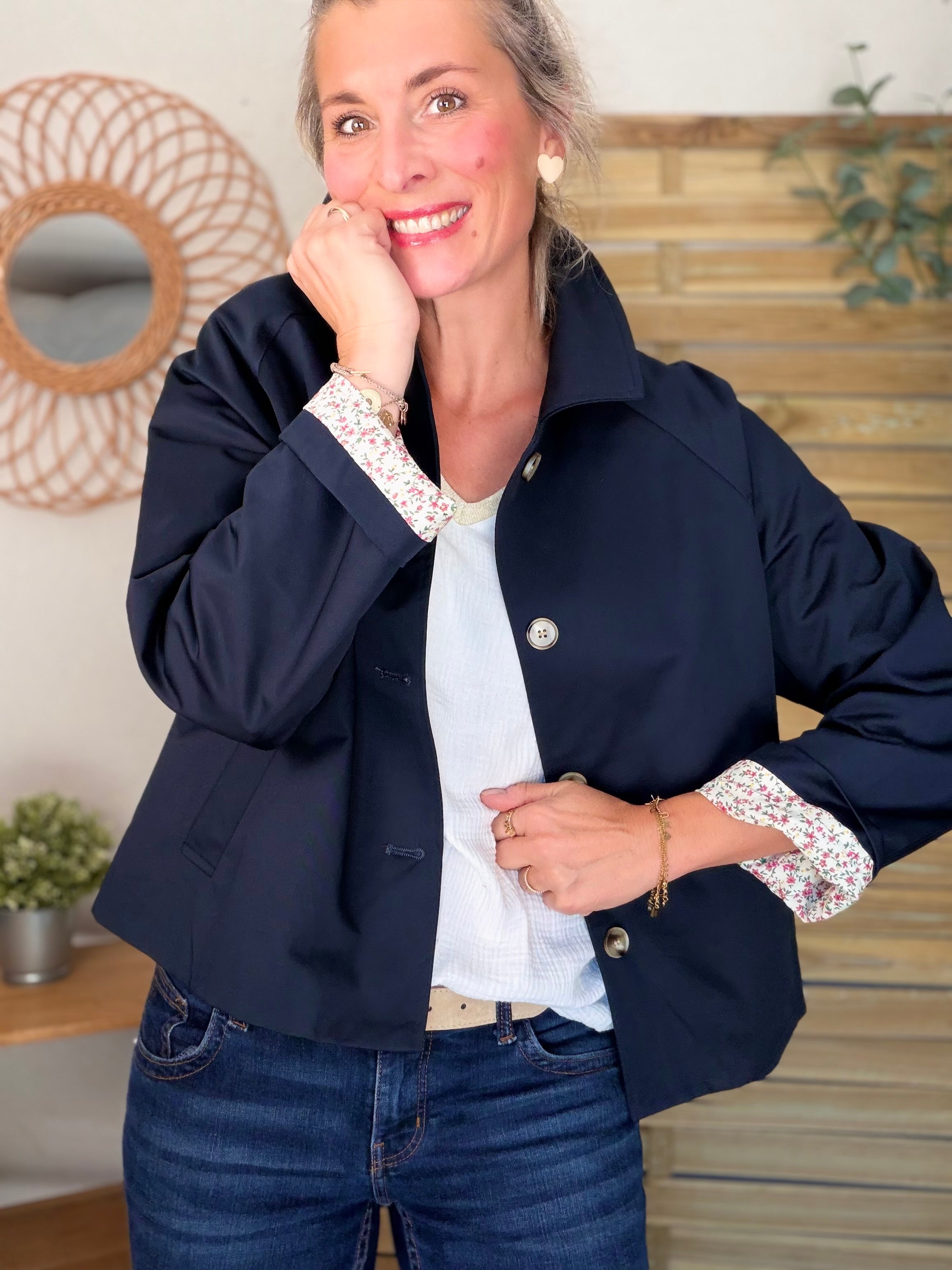 Veste Trench en coton avec Liberty - JOHAN Bleu marine