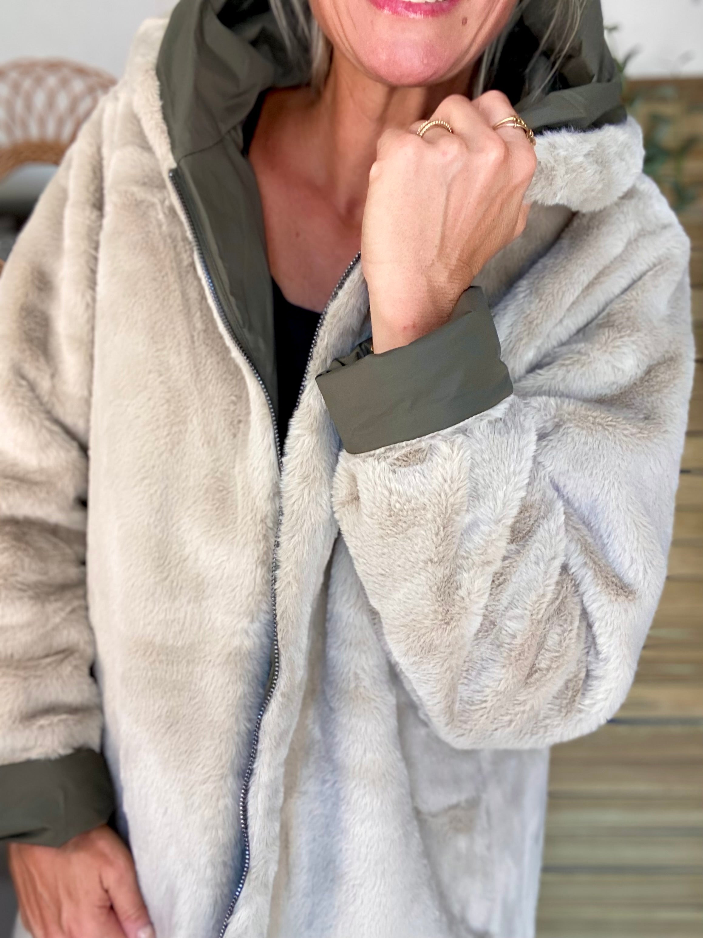 Parka Imperméable réversible fourrée Kaki / Beige ALIX - LAURA JO