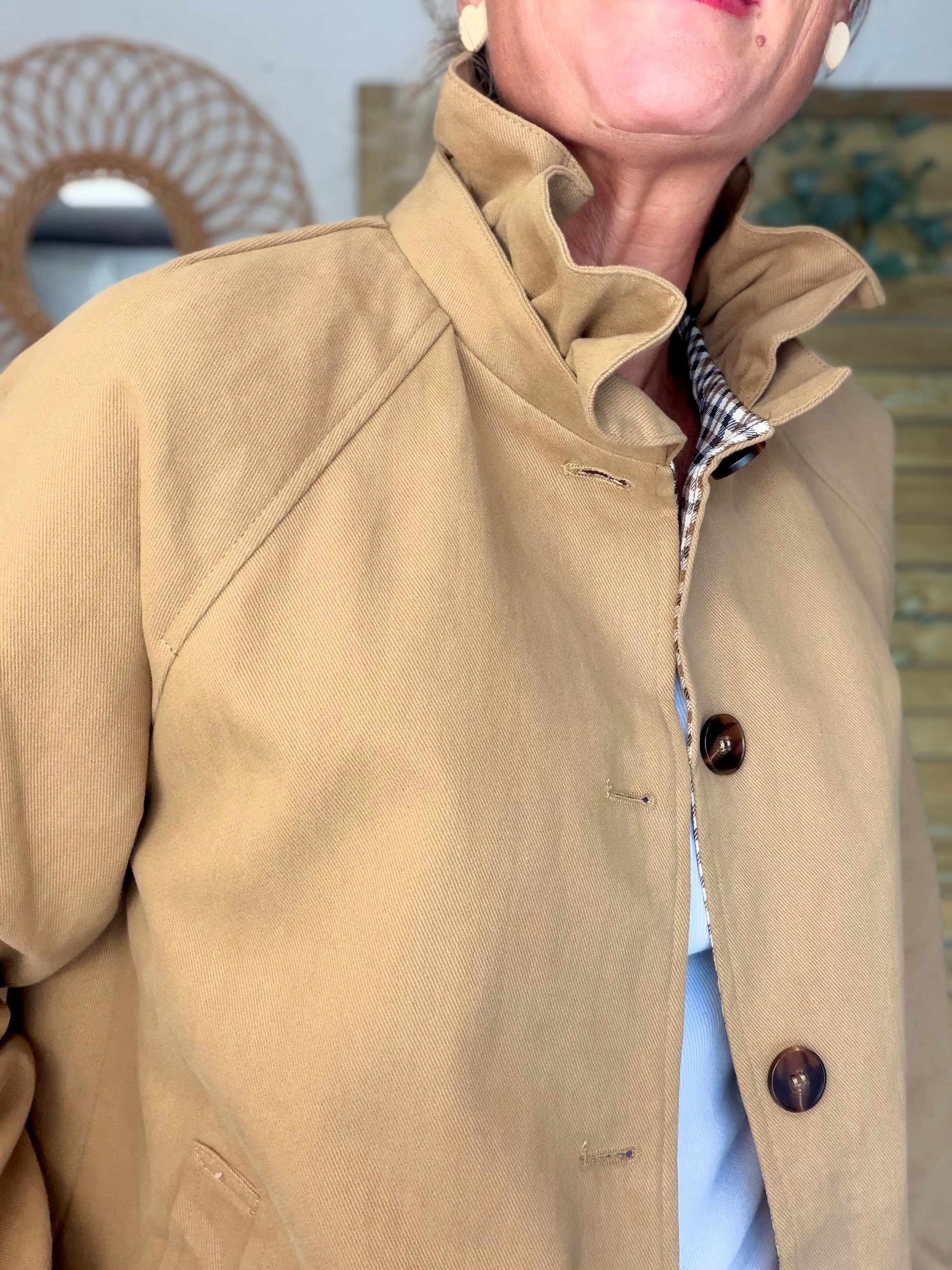 Veste toile coton col victorien avec vichy - GABY