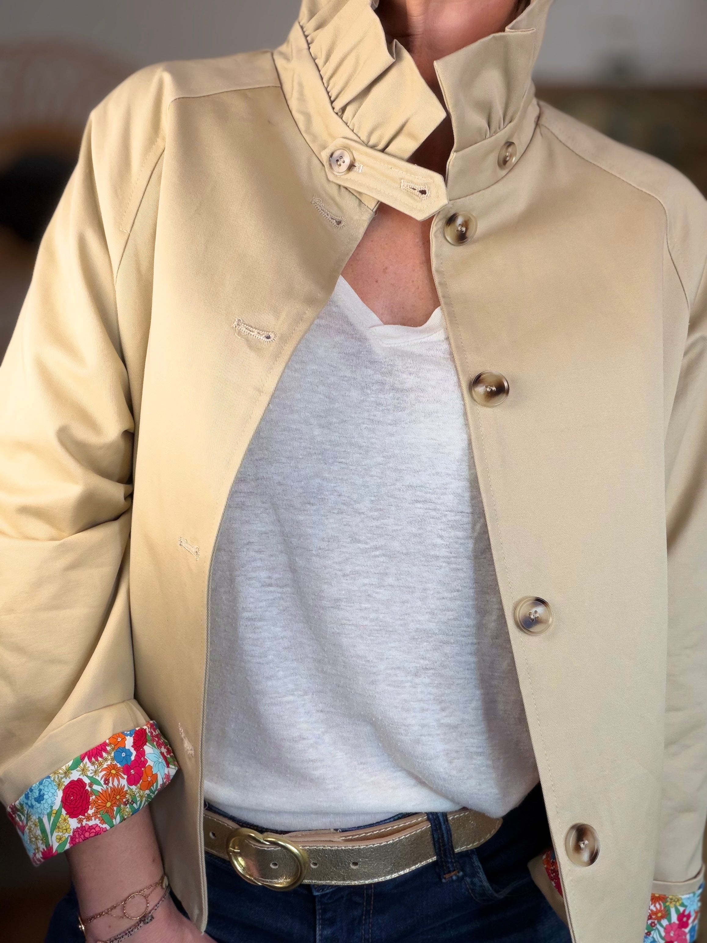 Veste Trench col victorien avec Liberty - VICKY Beige