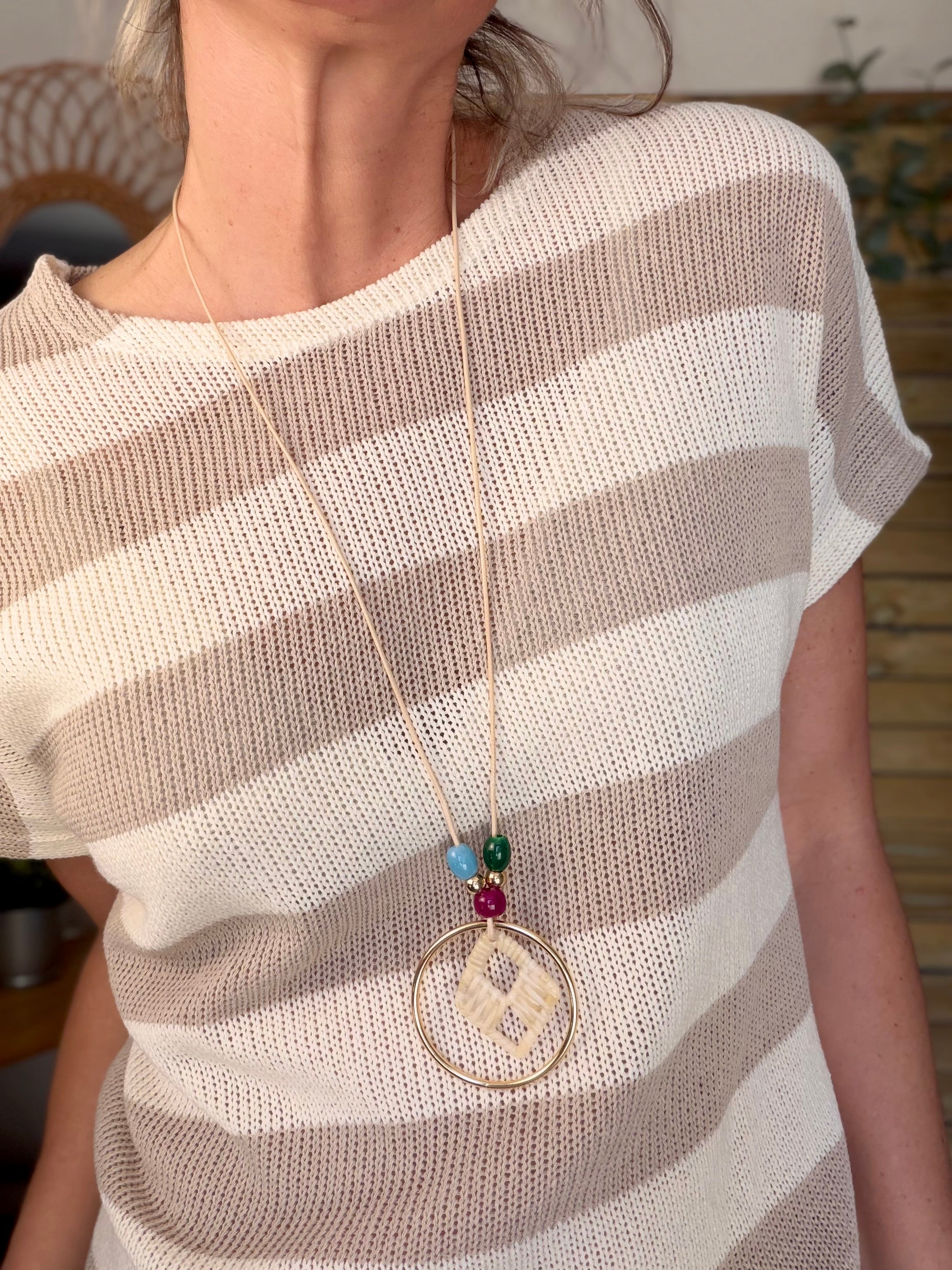 Top en maille rayé oversized KYARA Beige + collier