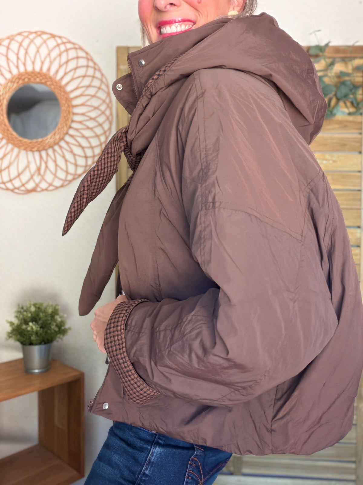 PRÉCOMMANDE (Expédition 22/10) • Veste matelassée capuche amovible réversible ODILE Chocolat