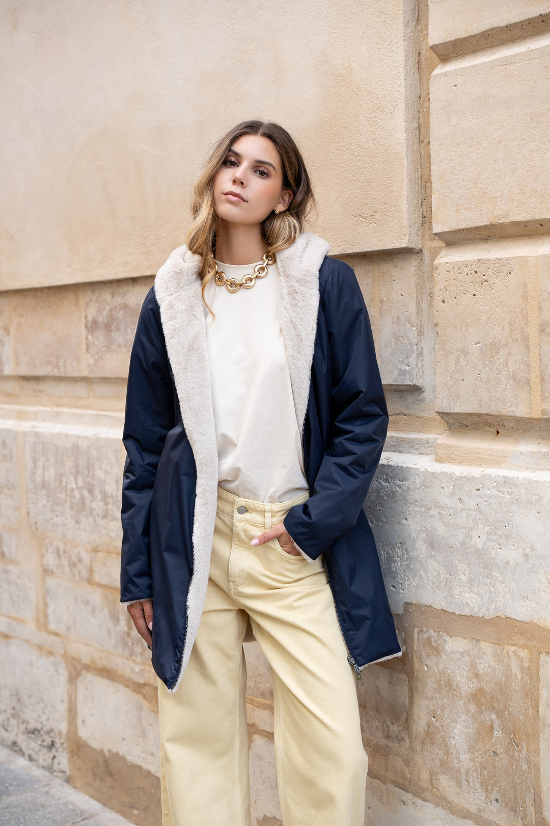 Parka Imperméable réversible fourrée Bleu marine / Beige ALIX - LAURA JO