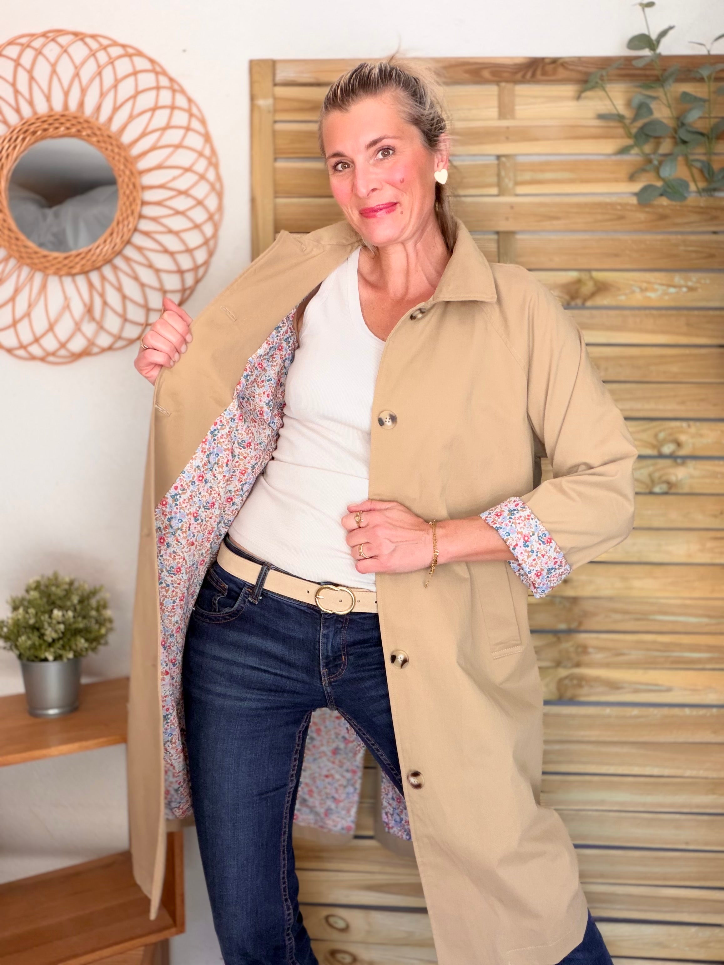 Veste Trench mi long en coton Camel avec Liberty CALLIE