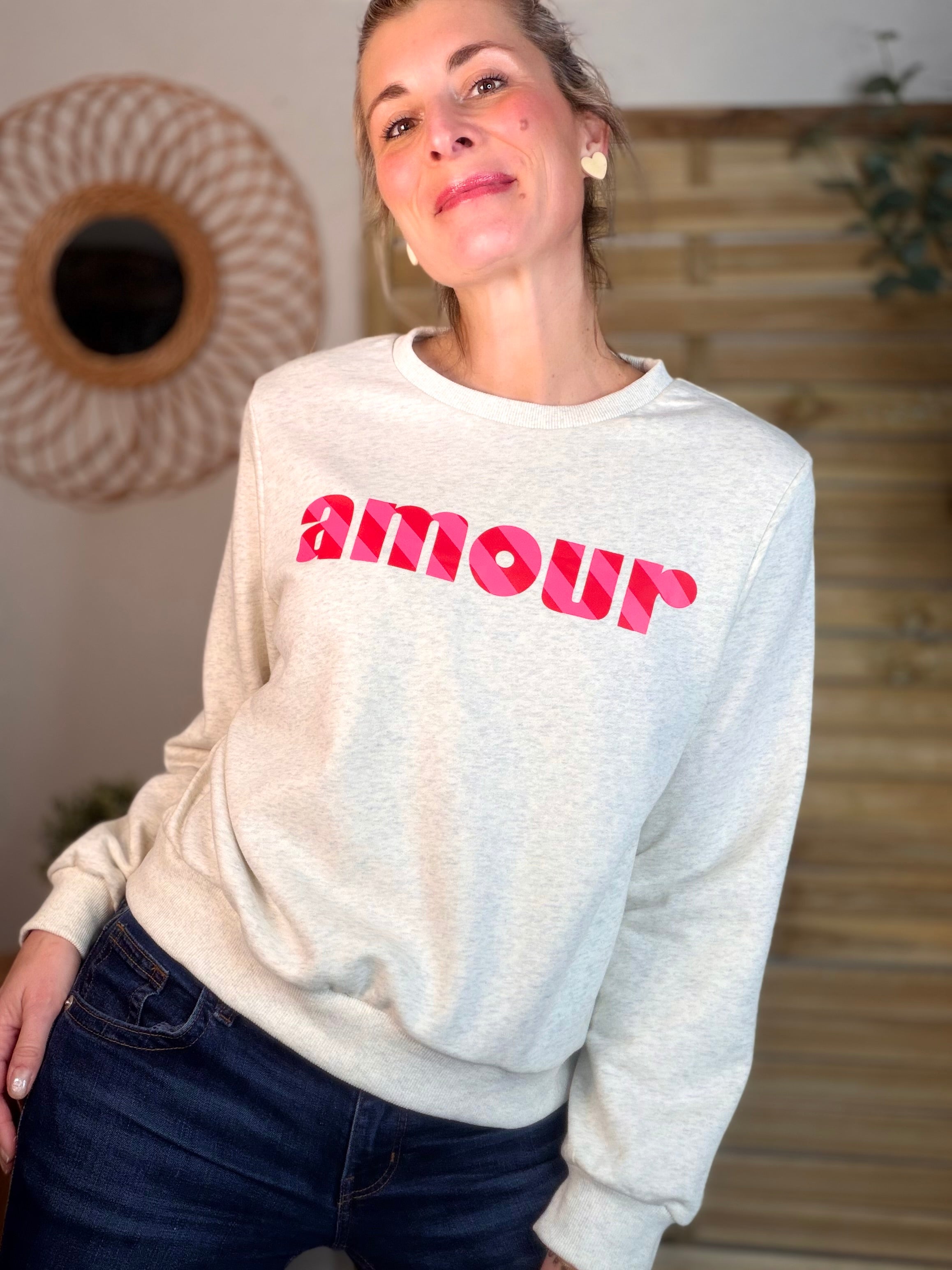 Sweat amour SIENNA - Gris / Rose