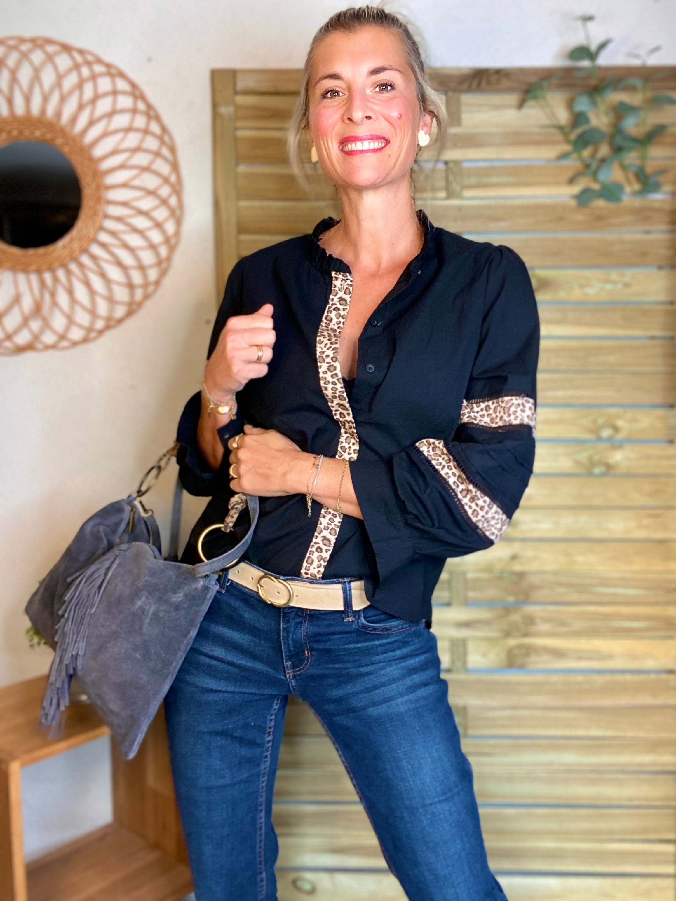 ⚡️ ARRIVAGE - Chemise coton détails Léo 🐆 SCARLETT Noir