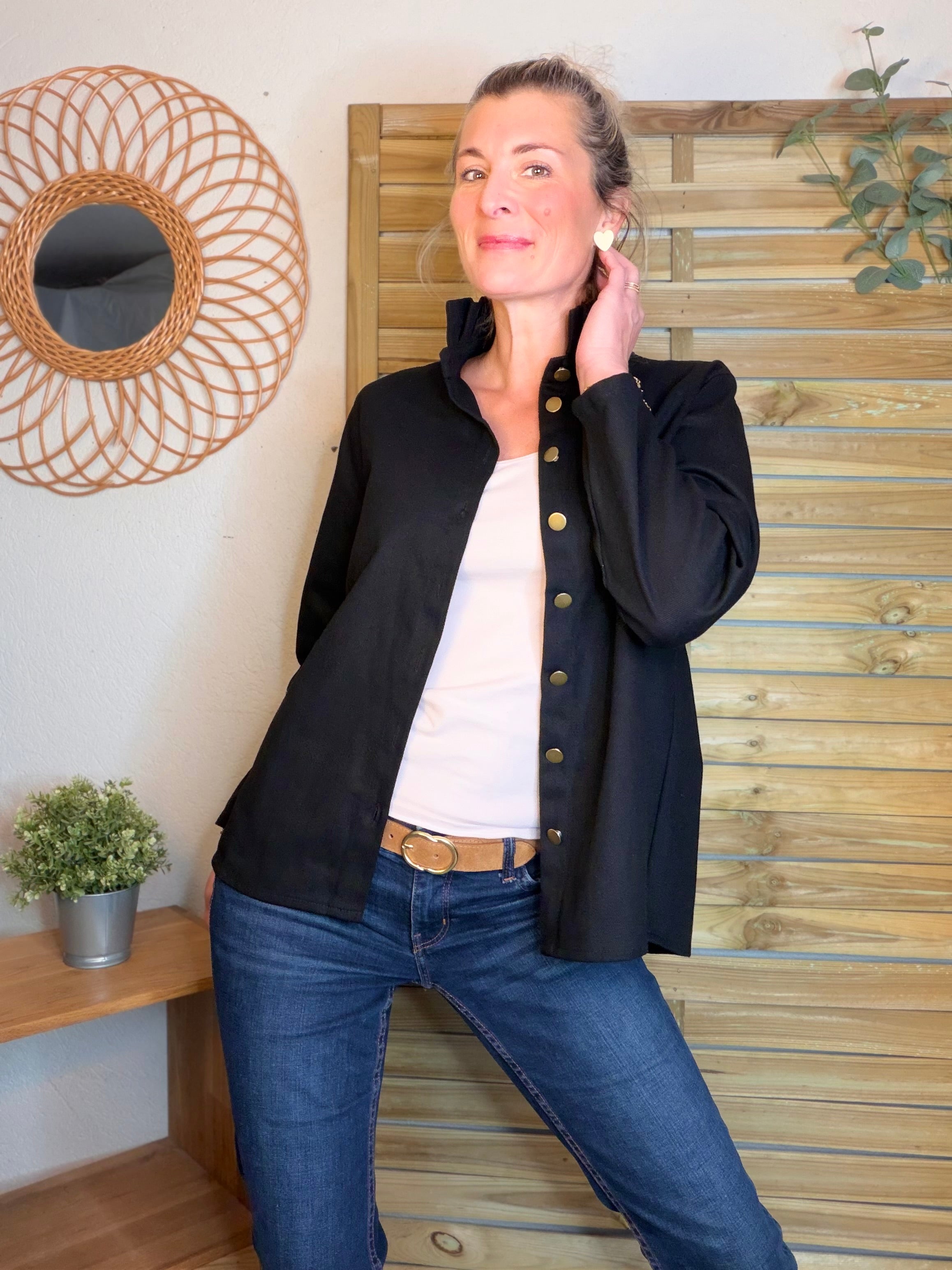 ⚡️ ARRIVAGE - Veste / Chemise en coton, col victorien volanté Beige taupe HILLARY - Noir